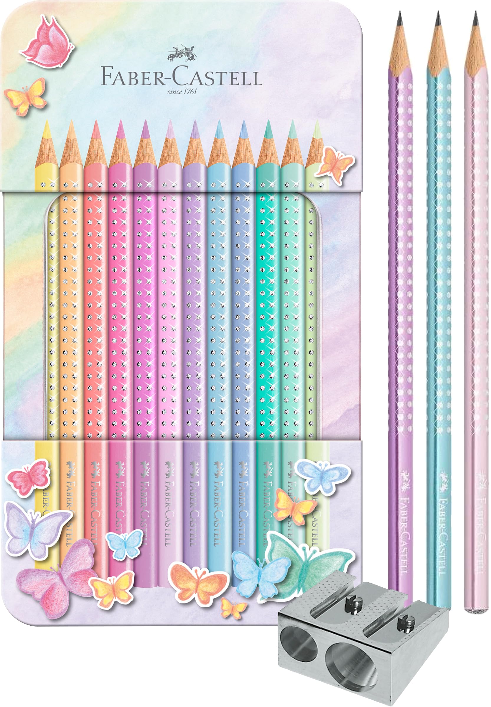 Faber-Castell 201910 - Buntstifte Sparkle Pastell, 12er Metalletui (Buntstifte Set Sparkle Pastell) (Buntstifte Set Maxi Sparkle Pastell, Pastell)