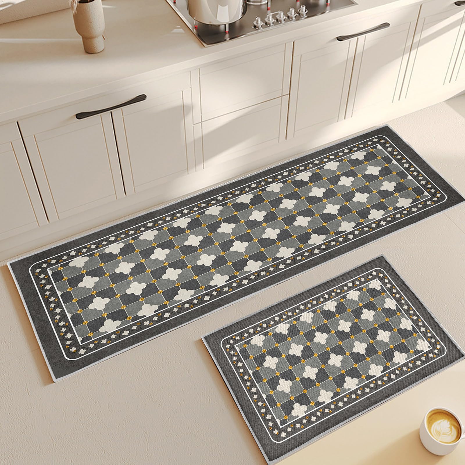 Tapis de cuisine antidérapants lavables anti-fatigue 43 x 150 cm Lot de 2