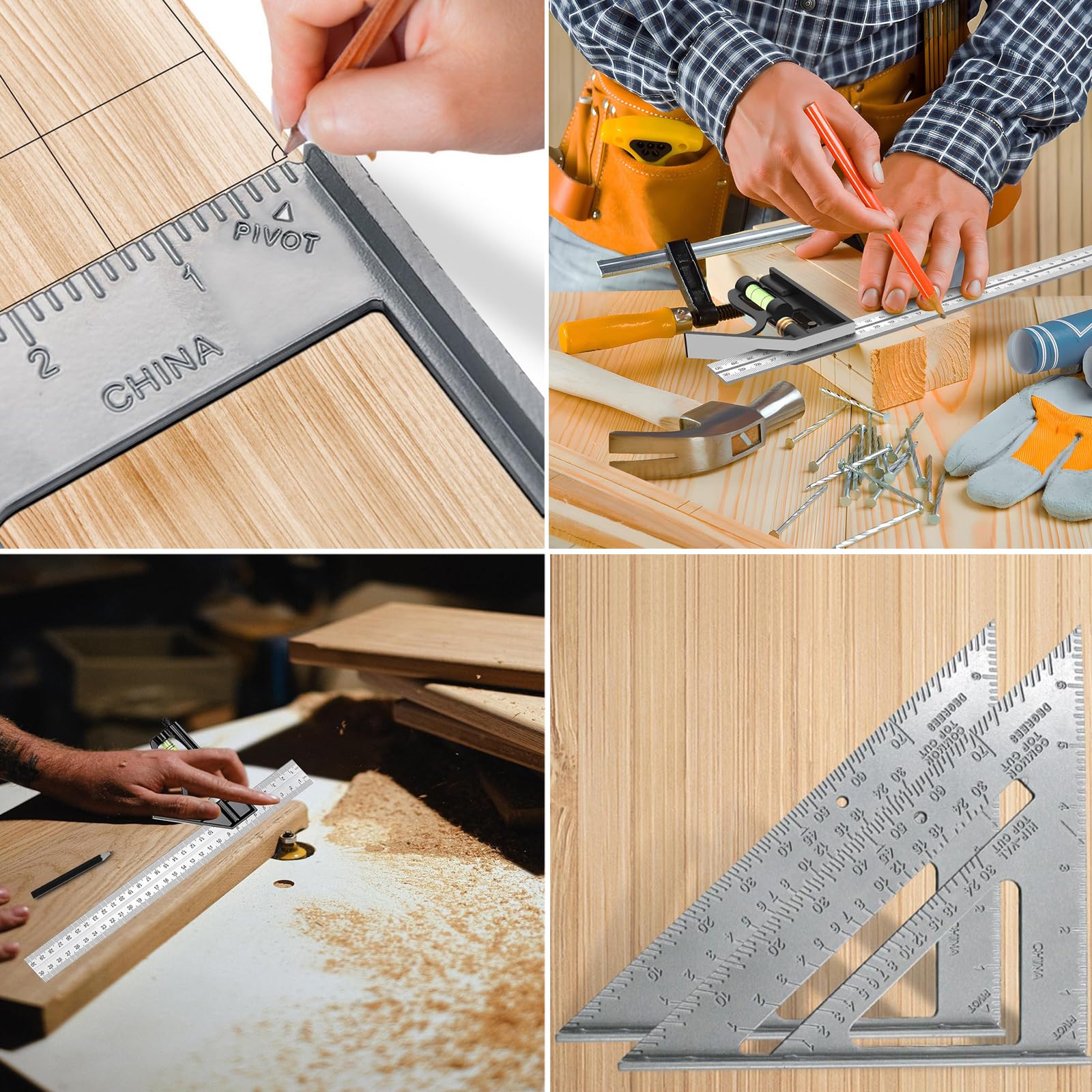 2 Pcs Set Square Carpentry,Square Tool Carpenters Combination,Carpentry Tools,A Activity Combination Angle Ruler Built in Bubble Level and A 90 Degree Imperial Triangle Ruler - Image 4