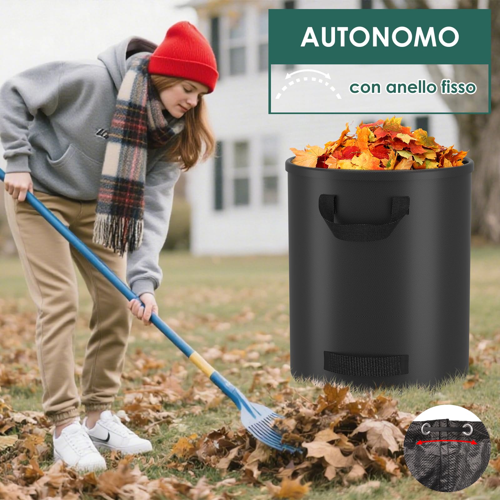 2X 500L Sacchi Giardinaggio, Sacchi per Rifiuti da Giardino con 4 Maniglie, Autoportante, Impermeabile, Sacco Raccogli Foglie Durevole Resistente alla Corrosione, Nero