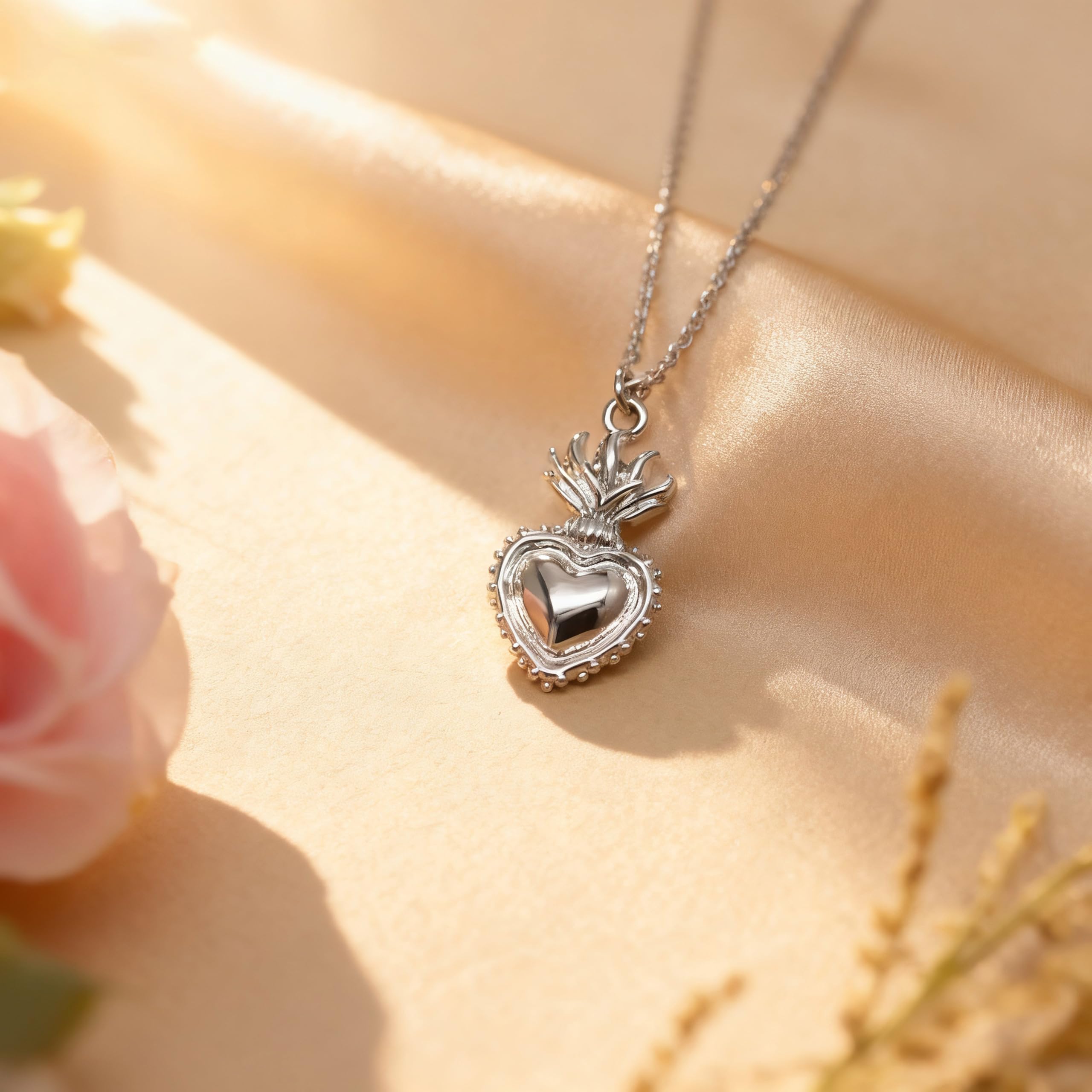 Dainty Silver Necklace for Women - Ankh Jesus Horse Celtic Cross Necklace for Women, Dainty Charm Spider Christian Gifts for Friends Sister Mom, Birthday, Christmas, Mother's Day, Graduation Gifts: Sacred Heart