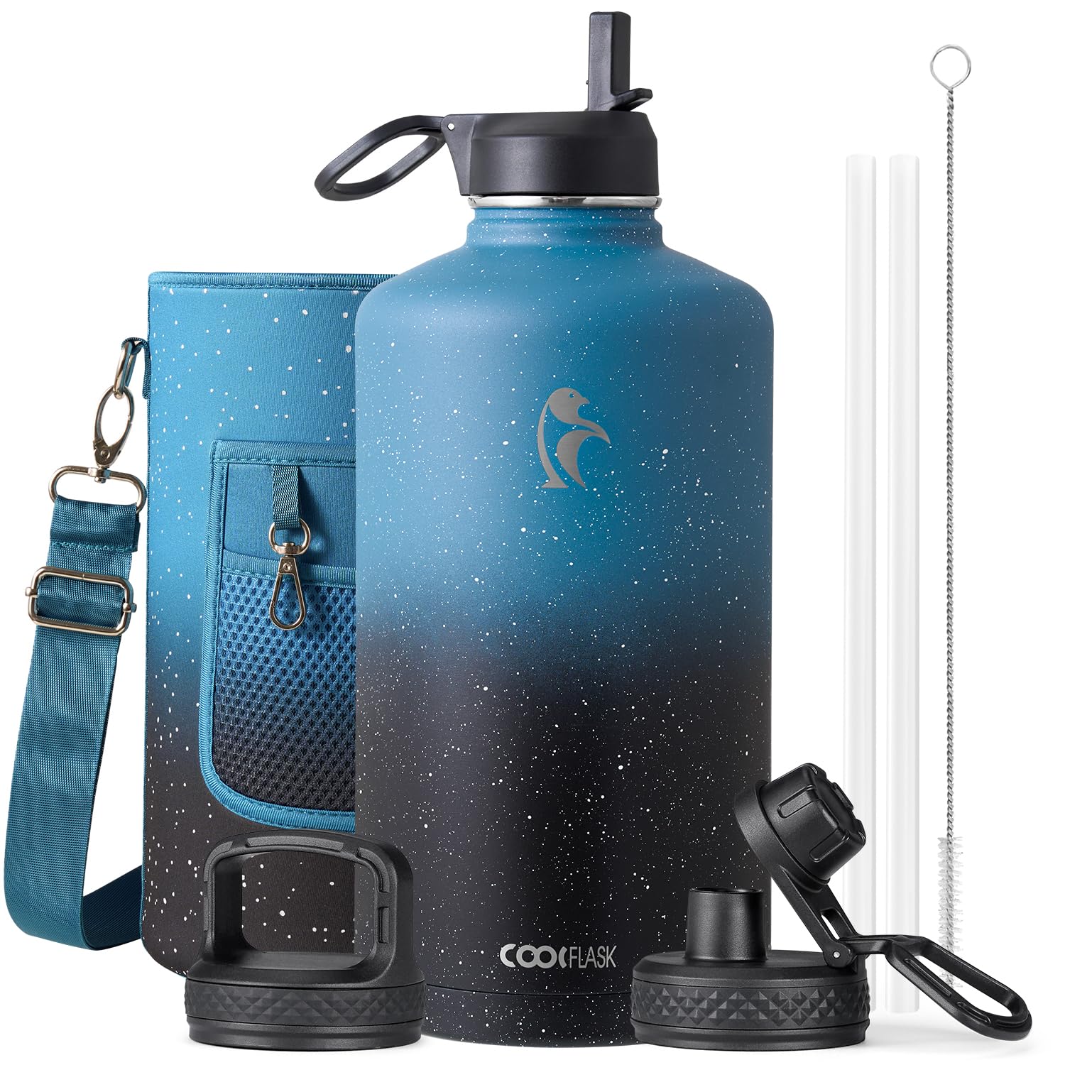128 oz Gallon Water Bottle Insulated with Straw & 3 Leakproof Lid