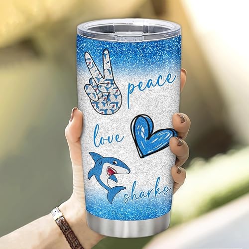 Miniatura 3 de Hyturtle Regalos personalizados para amantes de los tiburones  Vaso de acero inoxidable con nombre personalizado de Peace Love Sharks de 20 onzas