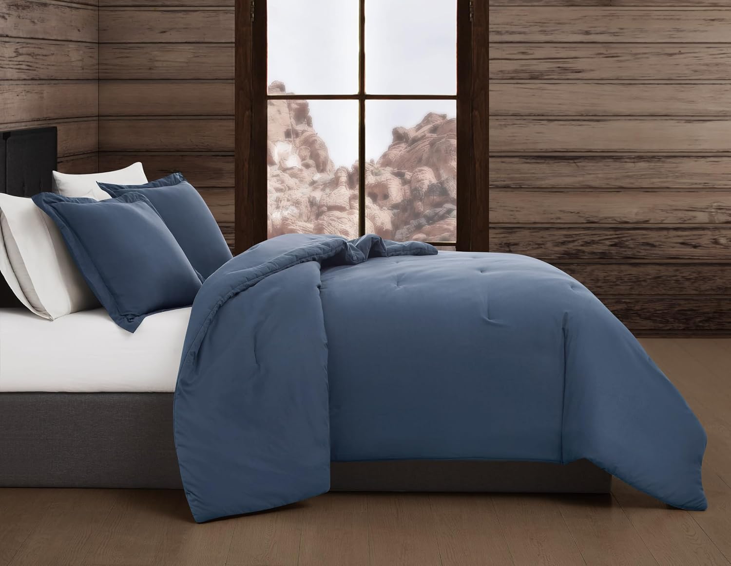 Frye Vintage Washed 100% Cotton 3-Piece Full/Queen Comforter Set in Blue, Solid Color, Oeko-TEX Certified