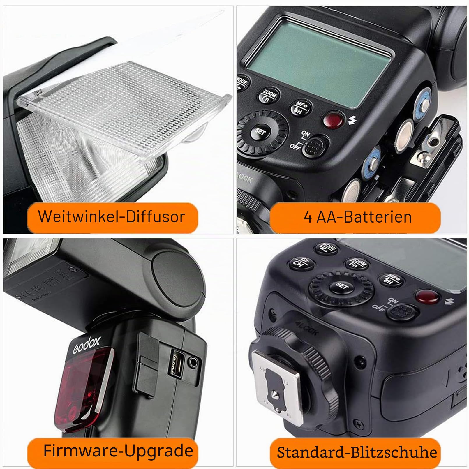 Godox TT600 2.4G Wireless Flash Speedlite Master/Slave Blitz mit integriertem Auslösesystem Kompatibel für Canon Nikon Pentax Olympus Fujifilm Panasonic (TT600)