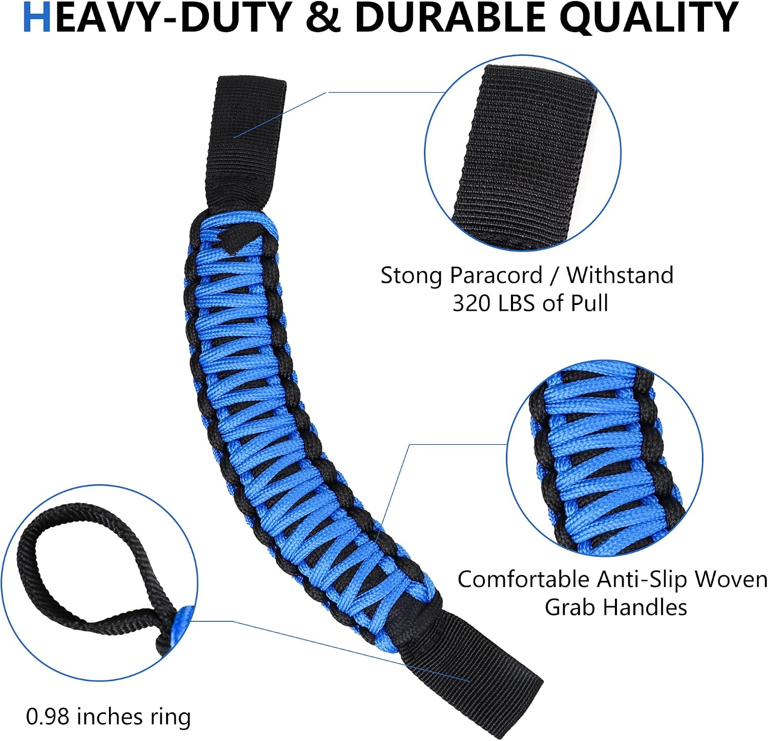 Paracord Front Headrest Grab Handles for Auto Car Trucks SUV Off Road UTV Back Seat Handle for Jeep Wrangler Gladiator Ford Bronco Toyota Tacoma 2 Pack Classic Blue
