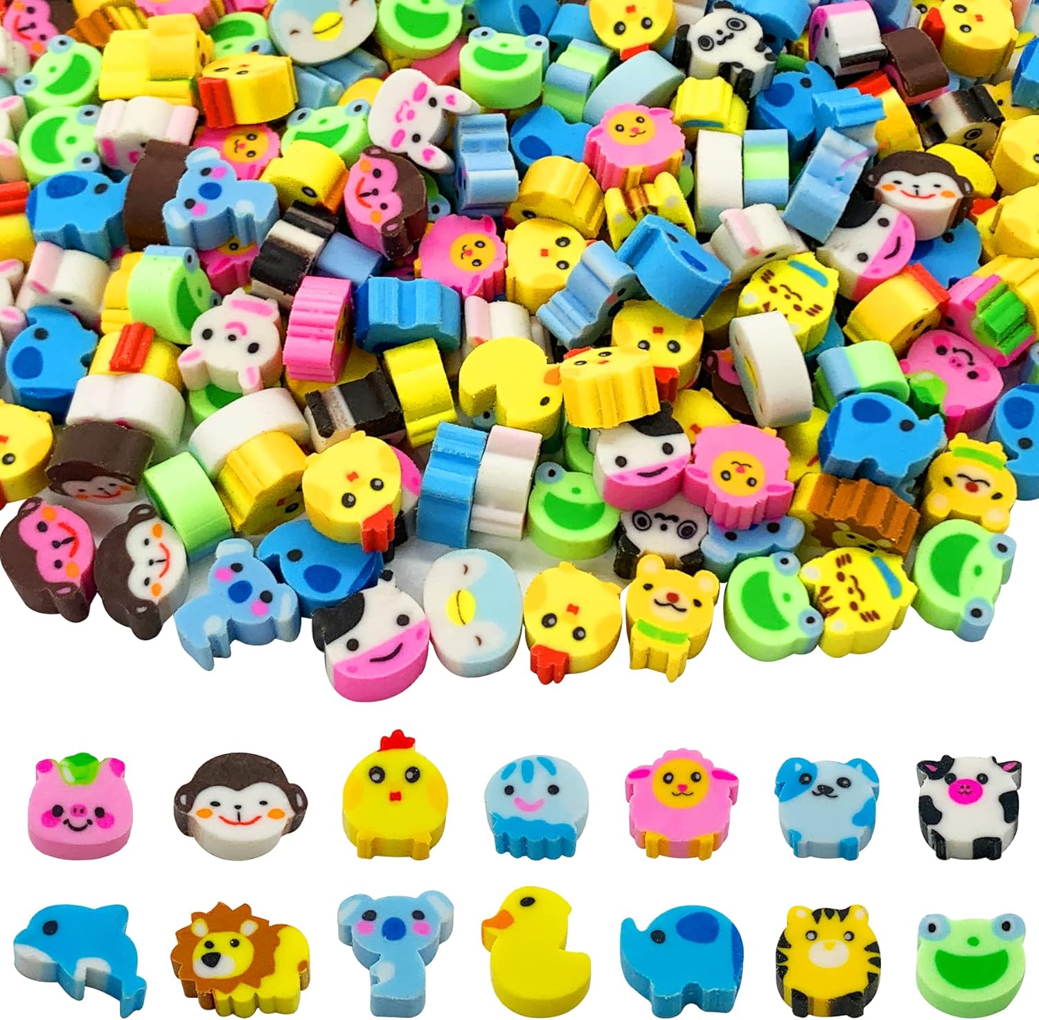 300 Pieces Animal Mini Erasers Assortment Novelty Pencil Erasers Bulk for Rewards Prizes Gift Filler