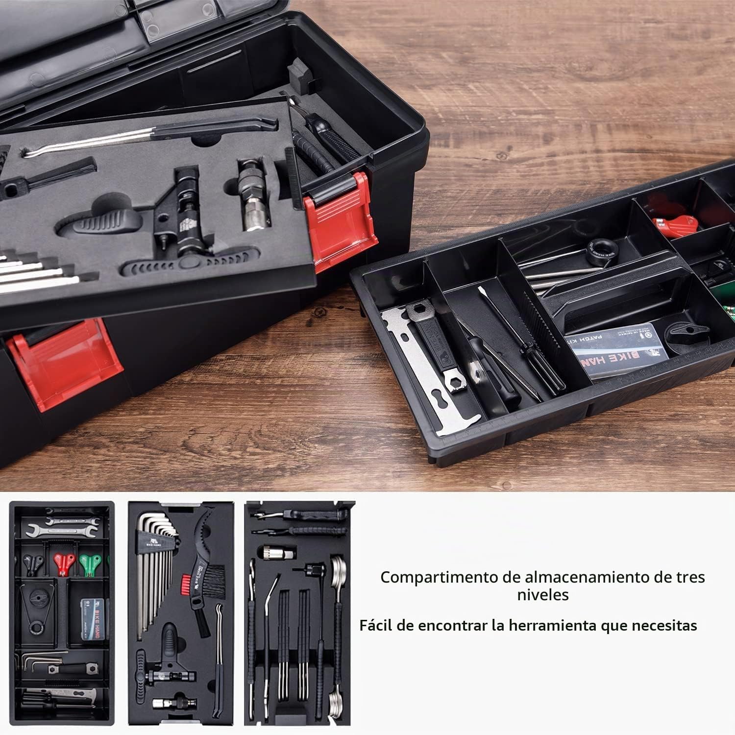 BIKE HAND Juego de herramientas de reparación para bicicleta de 34 piezas, kit multifunción de mantenimiento para bicicletas de carretera y de montaña con caja de herramientas
