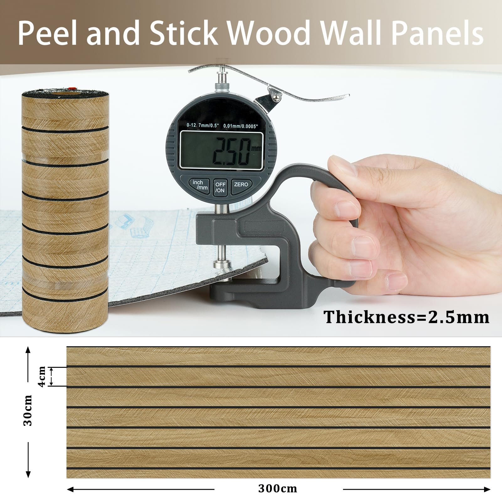 Paneles De Pared Autoadhesivos Marron Claro 3D Efecto Madera Para Sala De Estar Salon Dormitorio Paneles Decorativos Para Pared Paneles De Pared Espuma Acusticaen PVC Rollo 30cm x 300cm