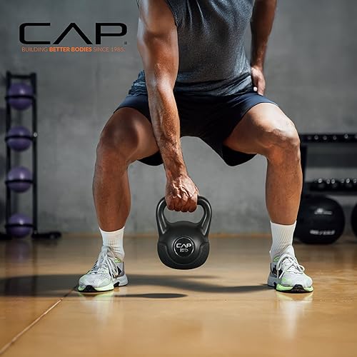 Miniatura 7 de CAP Barbell Juego de pesas rusas de cemento de 45 libras, 10 libras, 15 libras y 20 libras con revestimiento de vinilo para entrenamiento de fuerza,