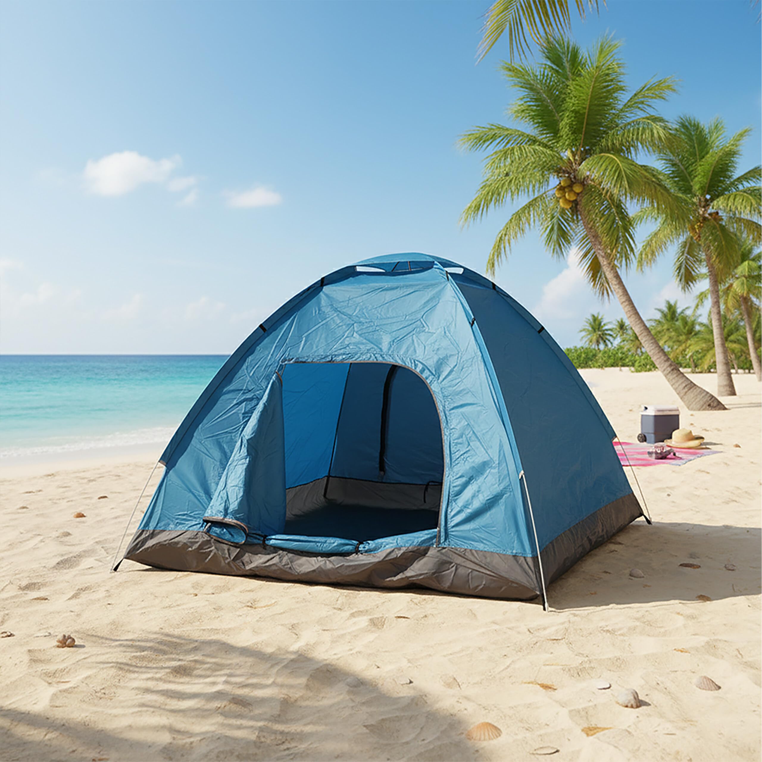 Relaxdays Tente de Camping Pop-up 2-3 Personnes, Hydrofuge, HxlxP 135x200x200 cm, randonnée et Festival, Bleu