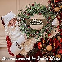 Vista 6 de YNYLCHMX Corona de Navidad de 20 pulgadas para puerta delantera, corona de invierno con letrero de bienvenida, hojas de eucalipto, bayas rojas