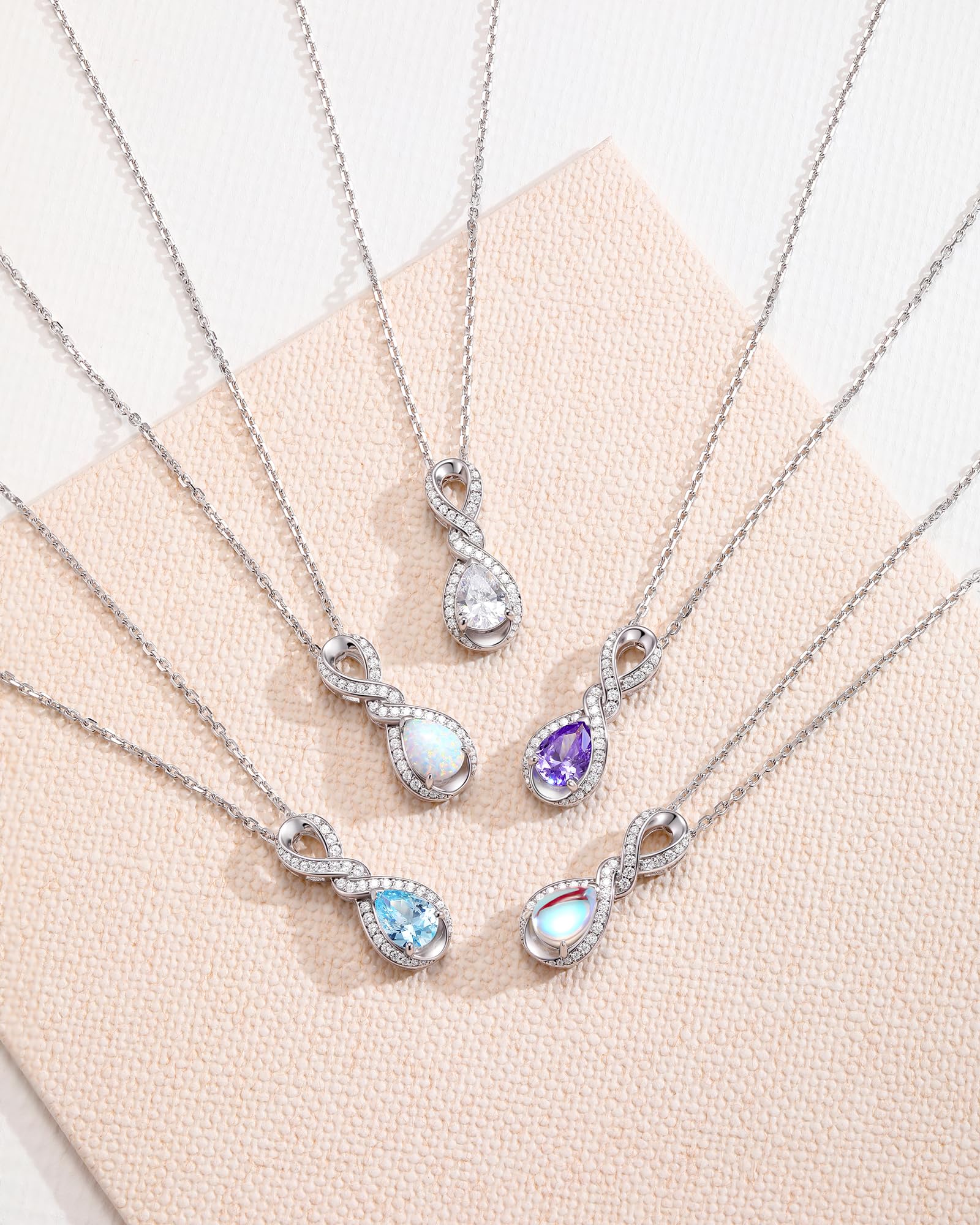 FANCIME Infinity Embrace - Collar con piedra natal para mujer, plata de ley, colgante de piedras preciosas, cumpleaños, aniversario, Navidad, Día de la Madre, joyería fina regalos para mujeres