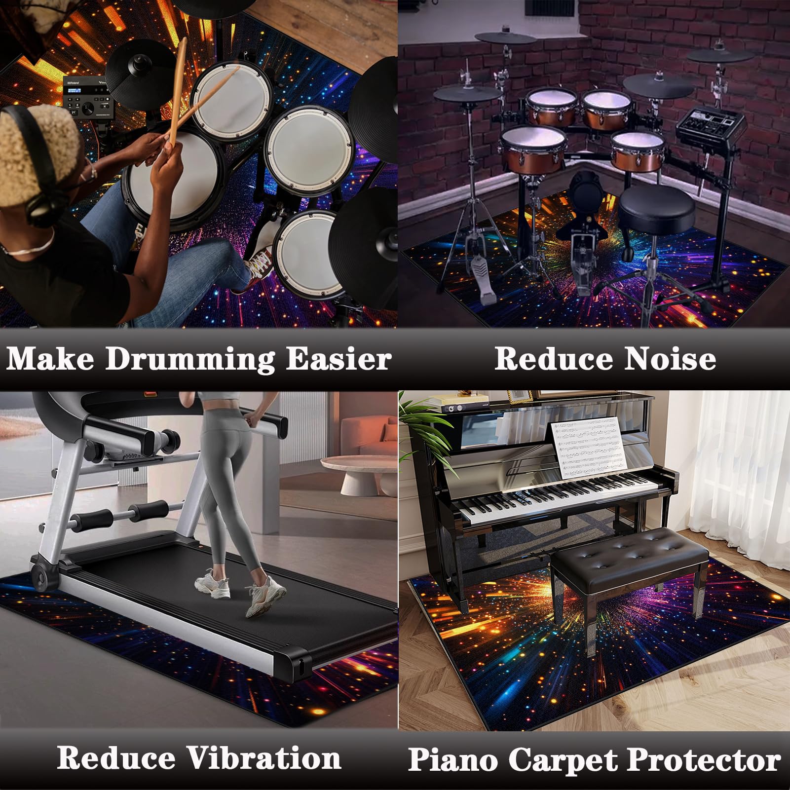 Tappetino per Batteria Elettronica, Tappeto Batteria Insonorizzato, Drum Carpet per Rullante Grancassa Tamburo Jazz Batteria, Tappetini Strumenti Musicali 180 x 140 cm