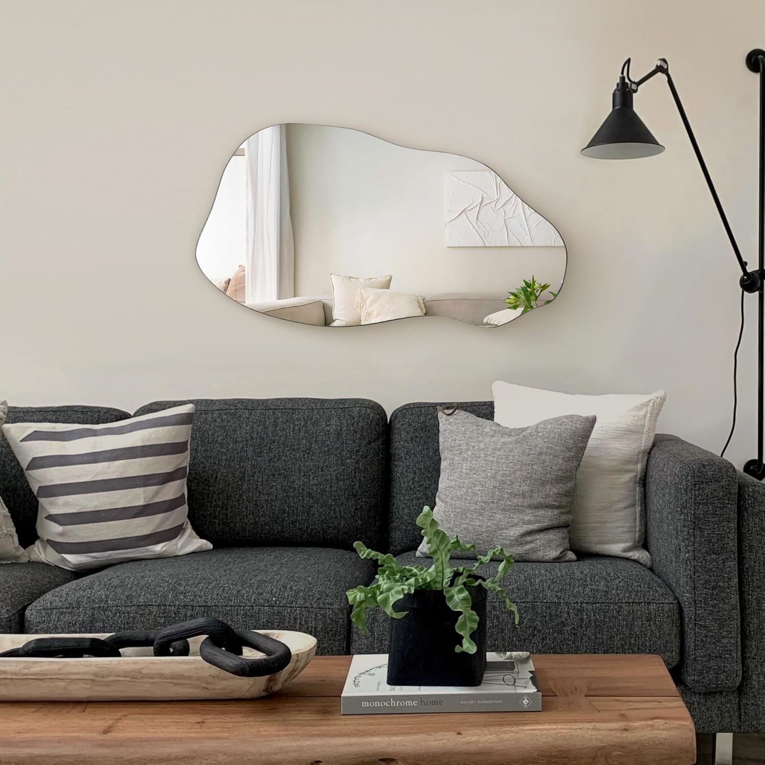 Irregular Wall Mirror, 31.2"x 16.7" Asymmetrical Mirror for Bathroom Bedroom Living Room Entryway, Modern Decorative Mirrors Hanging