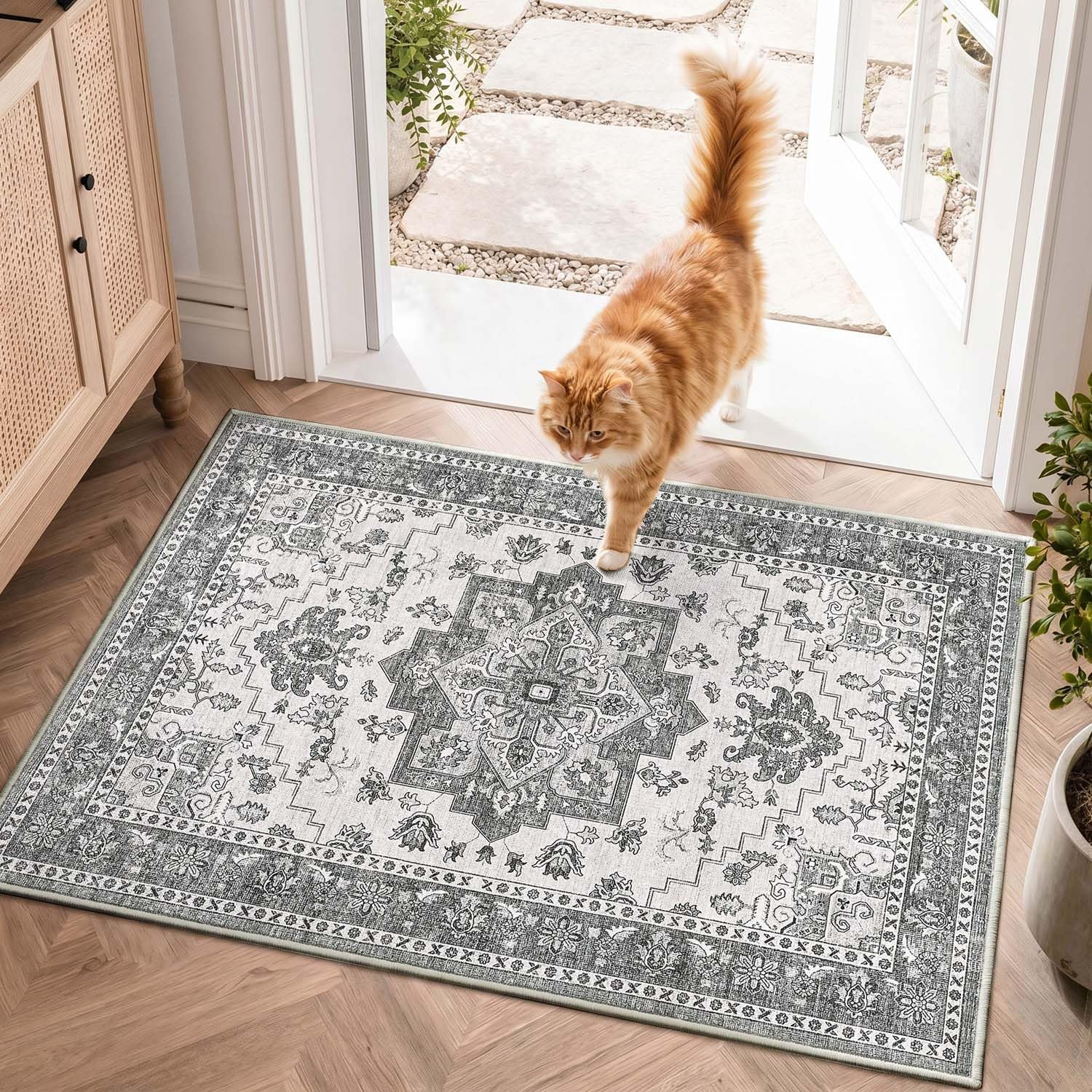 TOPICK Grey Door Mat 60x90cm, Vintage Cashmere Feel Pile Washable Rug โ image 1