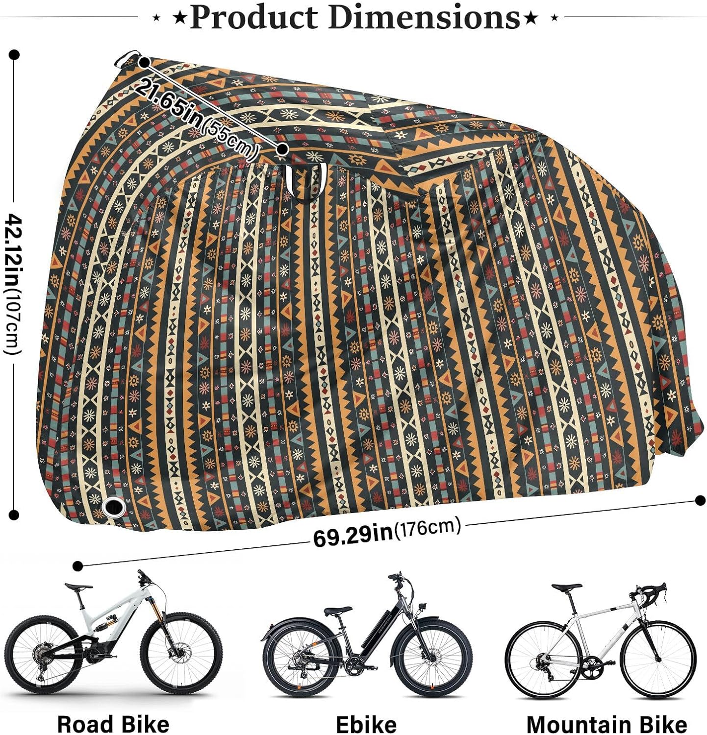 ALAZA Colorful Bohemian Stripes Bike Cover Waterproof Outdoor Ebike Bicycle Covers Tarp Protection for 1/2 Bikes, Sun UV Dust Wind Proof