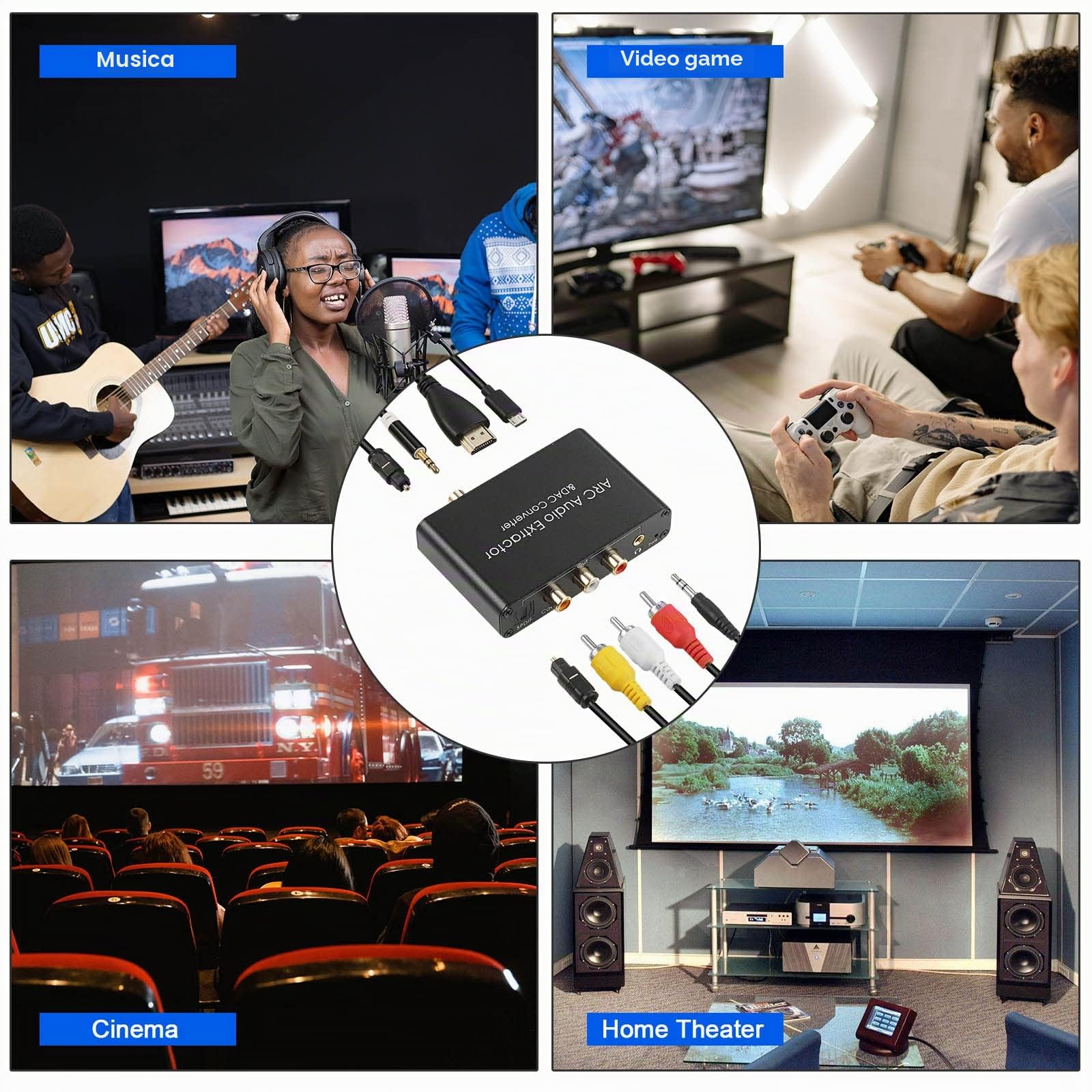 Convertitore DAC HDMI ARC Audio Extractor 192KHz – Supporto ARC, HDMI digitale a audio analogico stereo RCA/coassiale/Spdif e adattatore jack da 3,5 mm