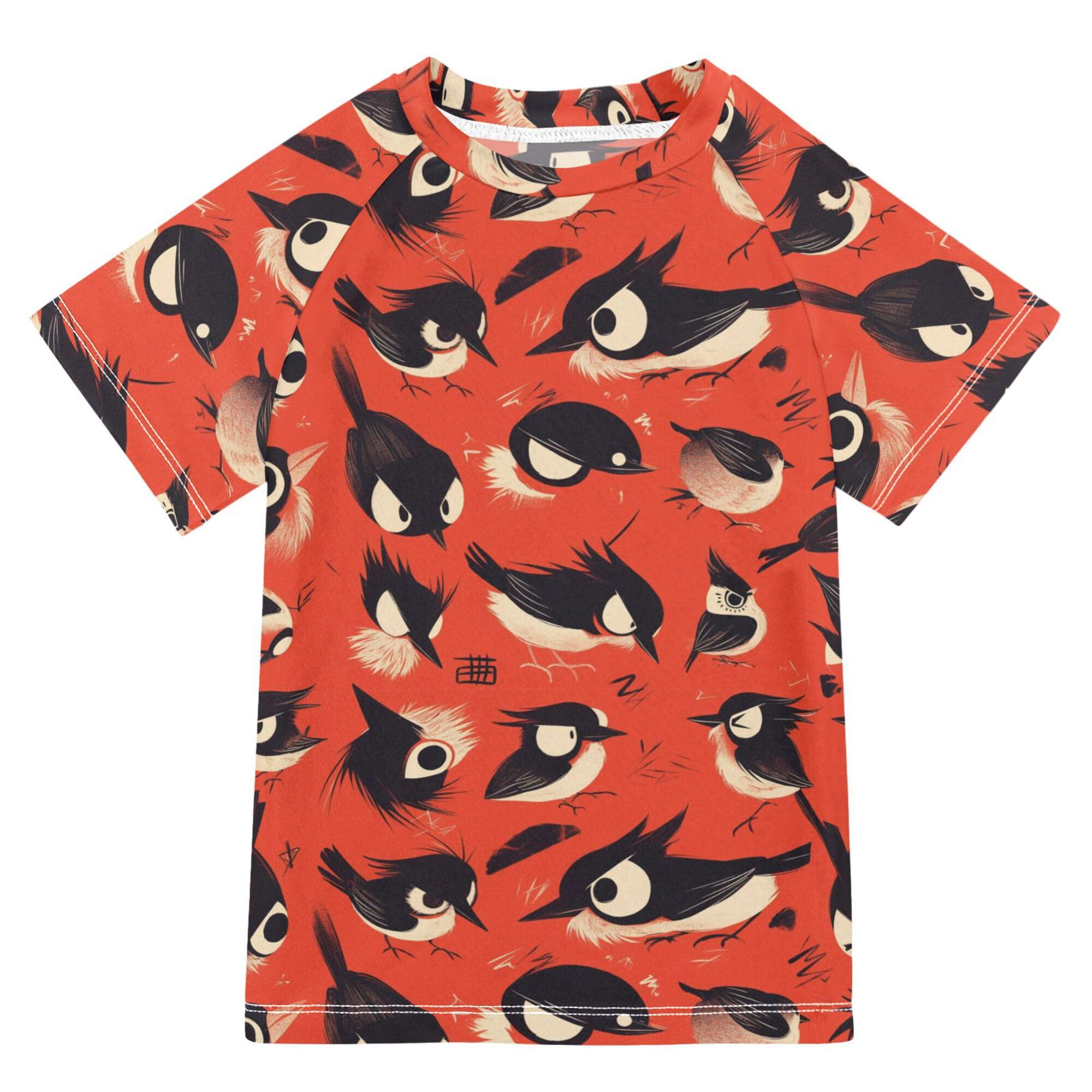 Cute Cartoon Woodpecker Red Bathing Suit Girls Sun Protection Rash Guard for Girls Swimwears Active Shirts for Toddler Boy 11-12Y