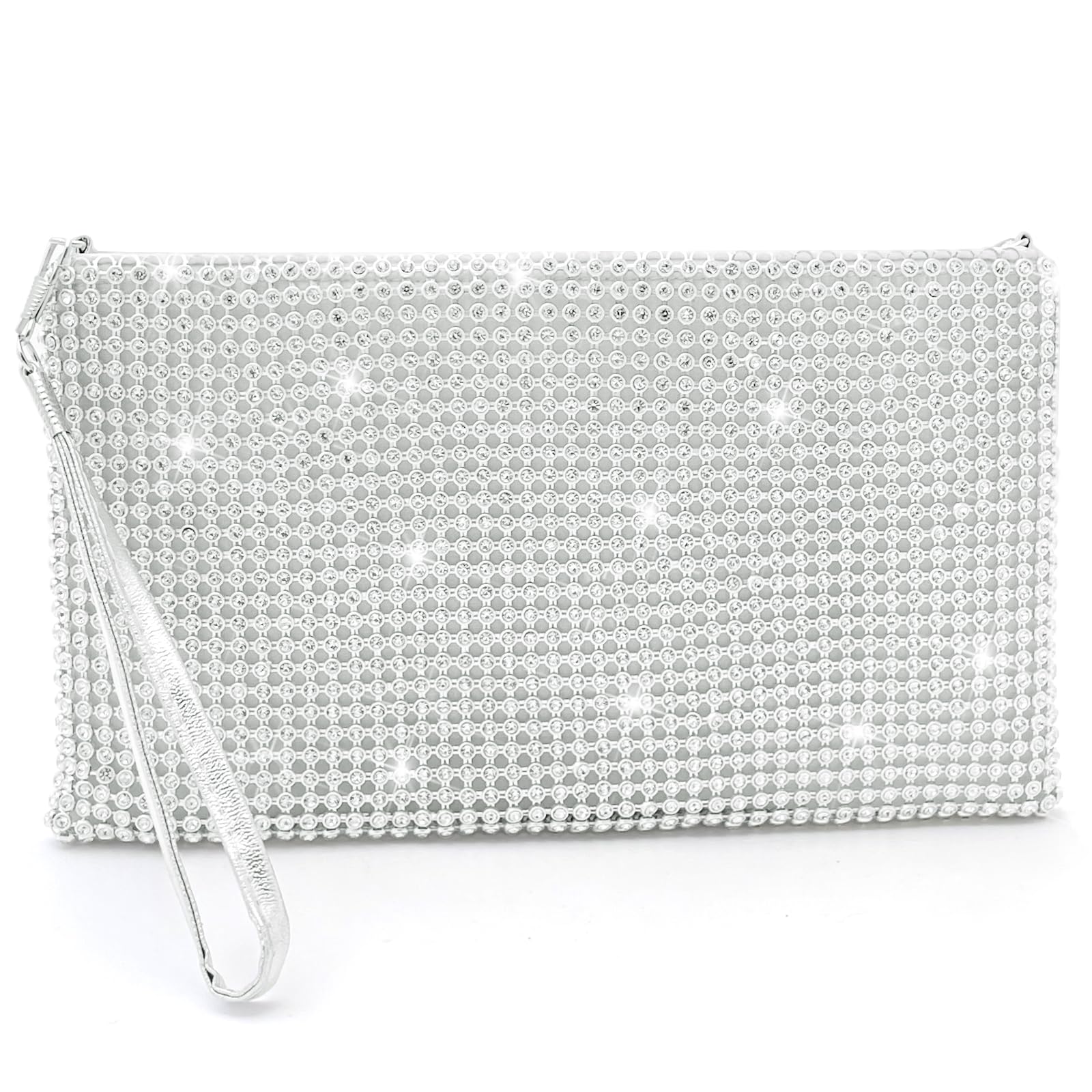 ARTLUXE Silver Wristlet Clutch Purse for Women Evening Bags and Clutches Purses Bling Small Purse with Rhinestones Handbag