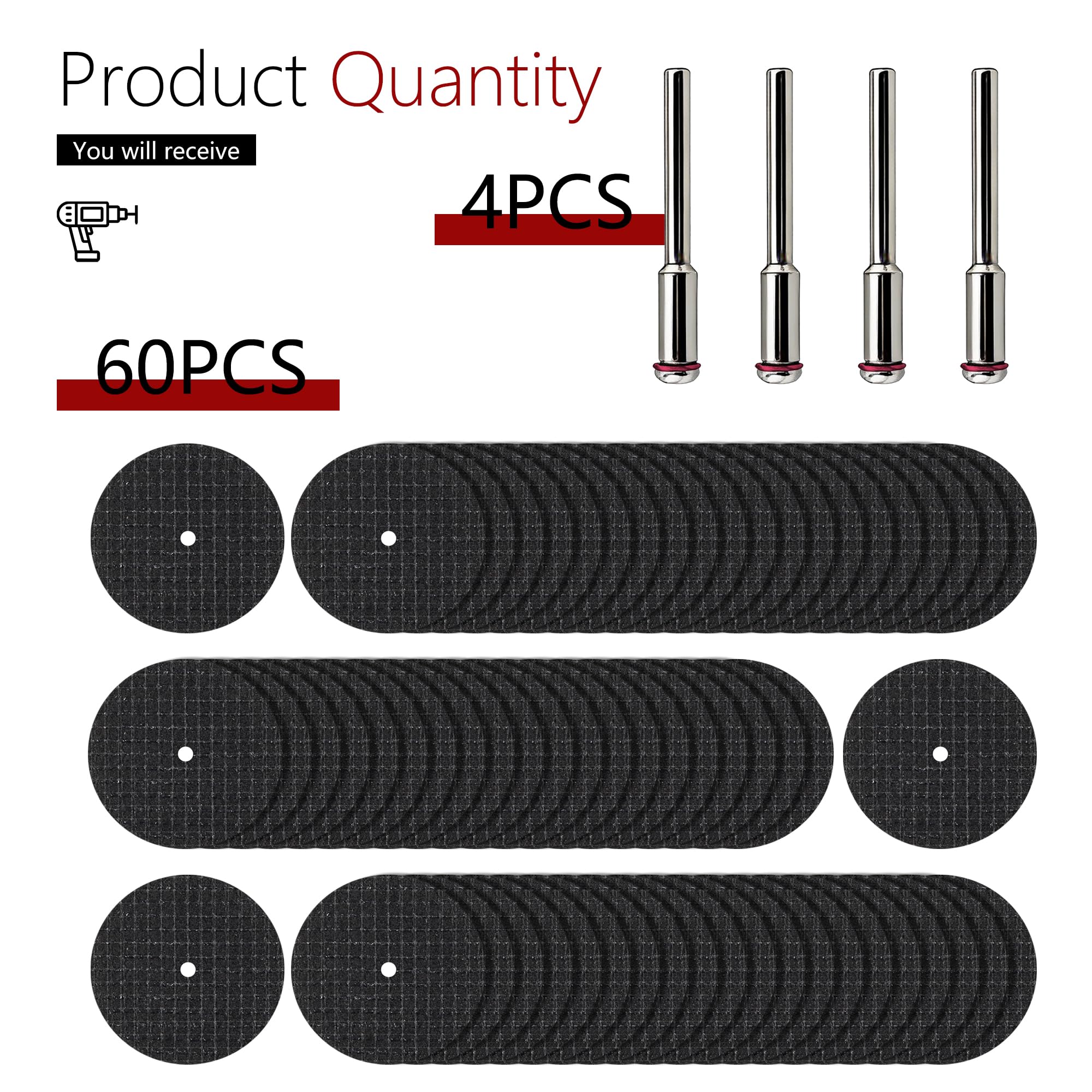 Rotary Tool Cut Off Wheels - 60 Pack with Mandrels -3