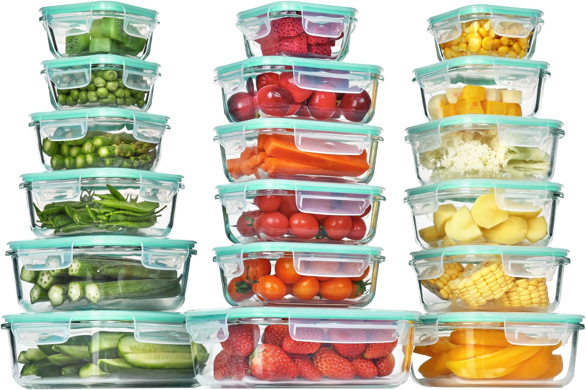Vtopmart 18 Pack Glass Meal Prep Container Set, Airtight Food Storage Containers with Leak Proof Locking Lids for Microwave, Oven, Freezer, Dishwasher, Kitchen, Fridge