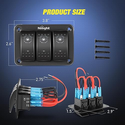 Vista 127 de Nilight Panel de interruptor basculante de 4 bandas, 5 pines de encendido y apagado, soporte de aluminio de 12 V, 24 V, interruptores Verde