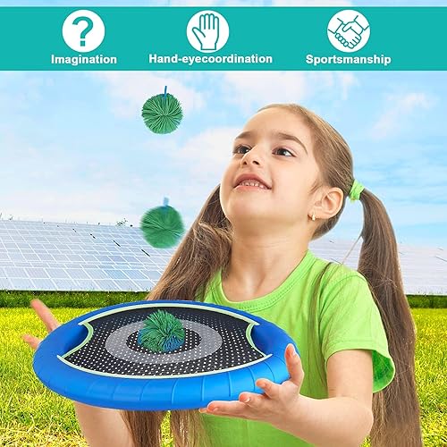 Miniatura 5 de Win SPORTS Disco de paletas de trampolín, juego para interiores y exteriores para 4 jugadores, juego de campamento para niños, adultos, parejas,