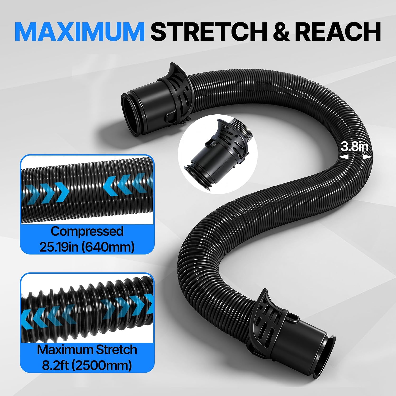 Vacuum Hose Replacement Compatible with Shark UV900 UV850 UV950 LA555 LA702, Upgraded 8.2ft Stretch Flexible Handle Suction Tube for Home Stair & Furniture Cleaning, Black
