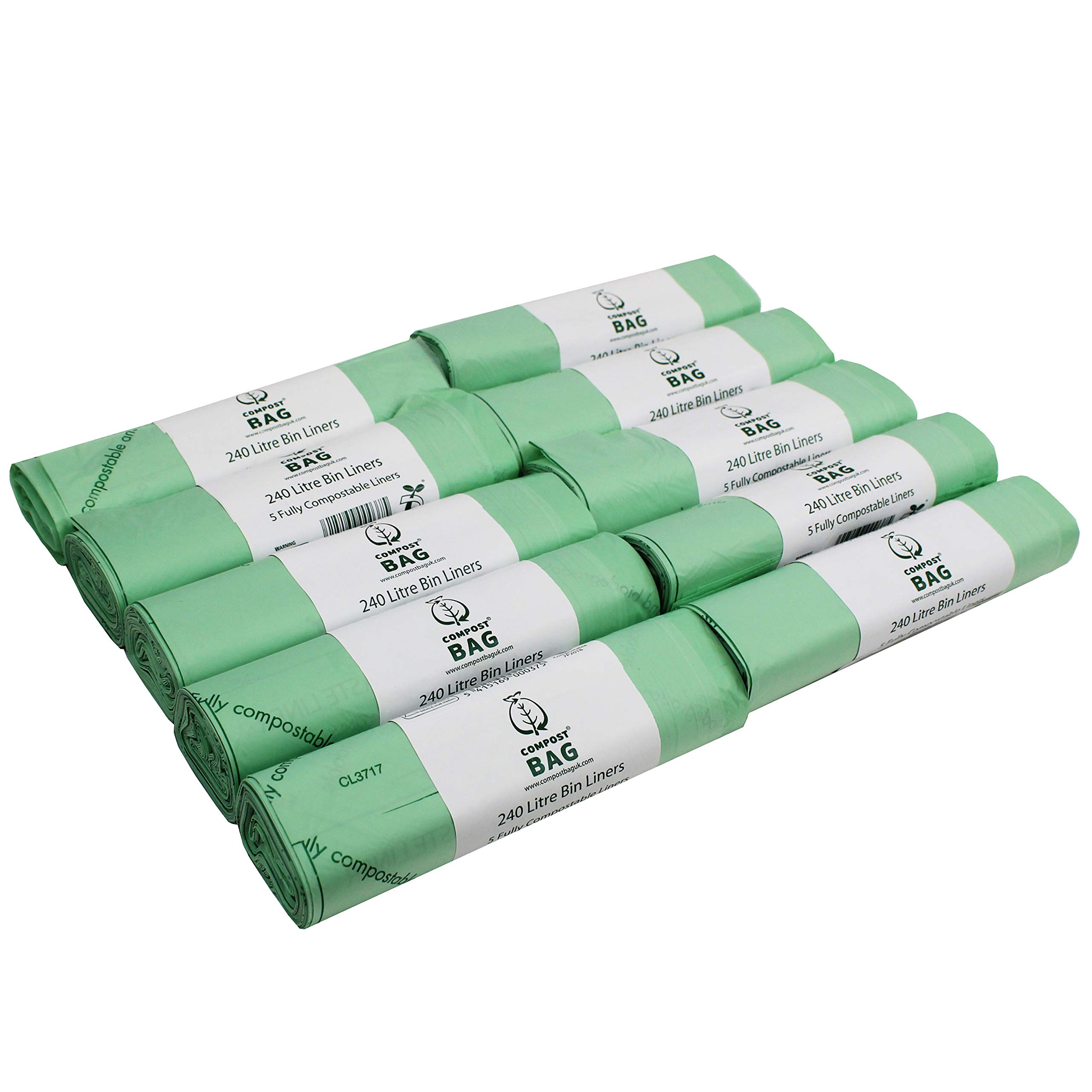All-Green Green 240 Litre X 50 Bags Compost Bag Compostable Wheelie Bin Liner - Biodegradeable Sacks/Liners - En 13432 - Compostable 240L Bags With Composting Guide