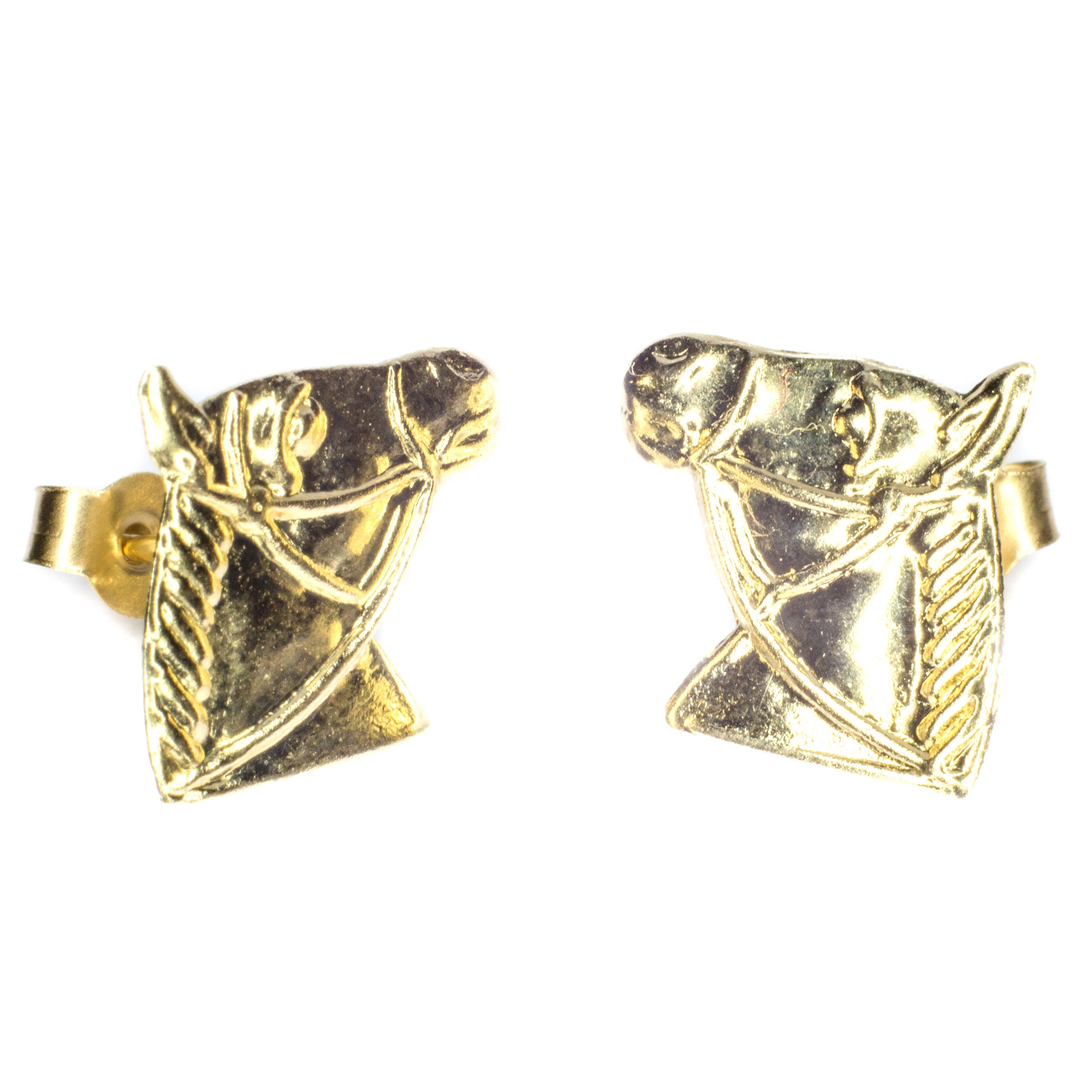 Pendiente de botón de cabeza de caballo - auténtica 9ct dorado
