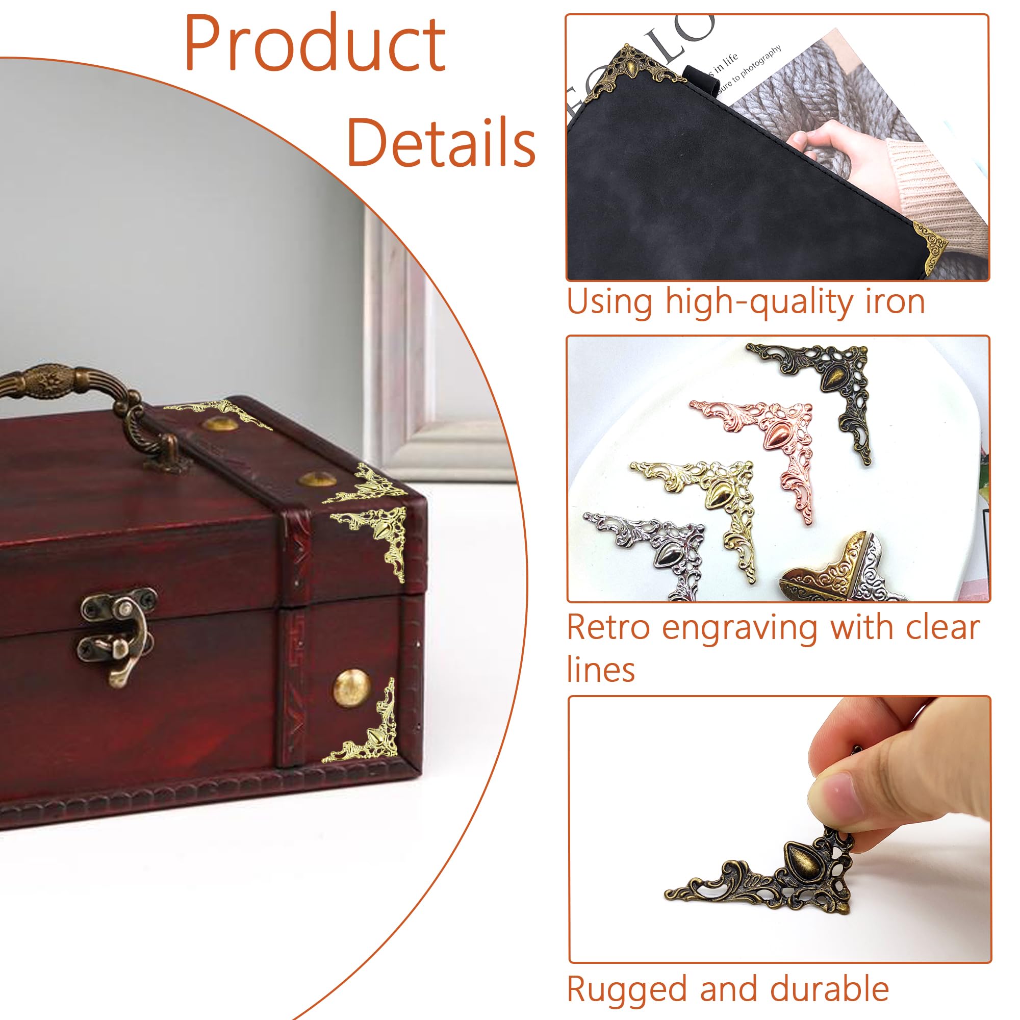 96 Angoli Protettori Per Libri In Metallo - Stile Retrò Per Album, Scatole E Libri - Decorazione E Protezione - Foto 7