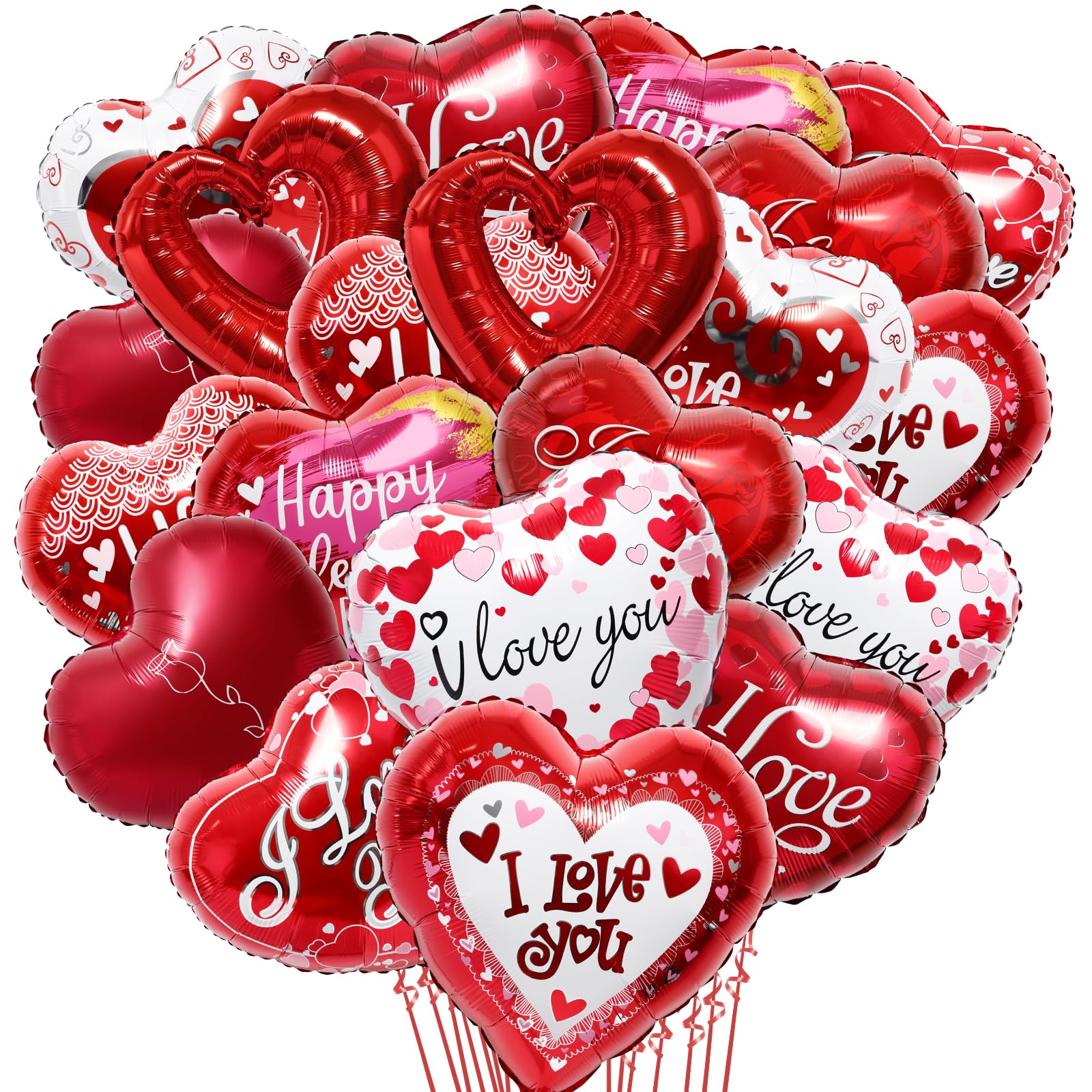 Valentine’s Day Balloons, 20Pcs Heart Shaped I Love You Balloons, Red Heart Balloons for Valentines Day Proposal Wedding Anniversary Dating Birthday