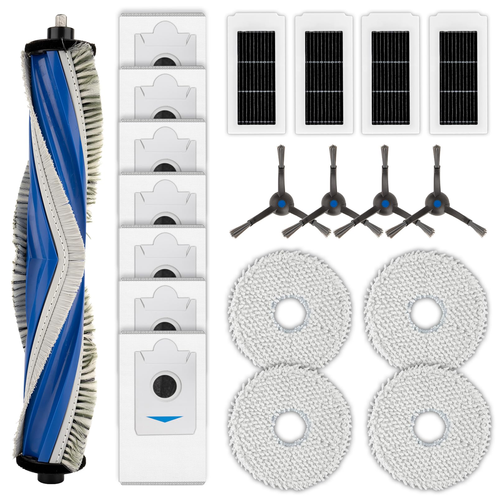 (20 Pack) X5 Pro Omni Replacement Parts for ECOVACS DEEBOT X5 Omni/ X5 Pro Omni Robot Vacuum Cleaner, 1 Roller Brush, 4 Side Brushes, 7 Dust Bags, 4 HEPA Filters, 4 Mop Pads, Accessories Kit