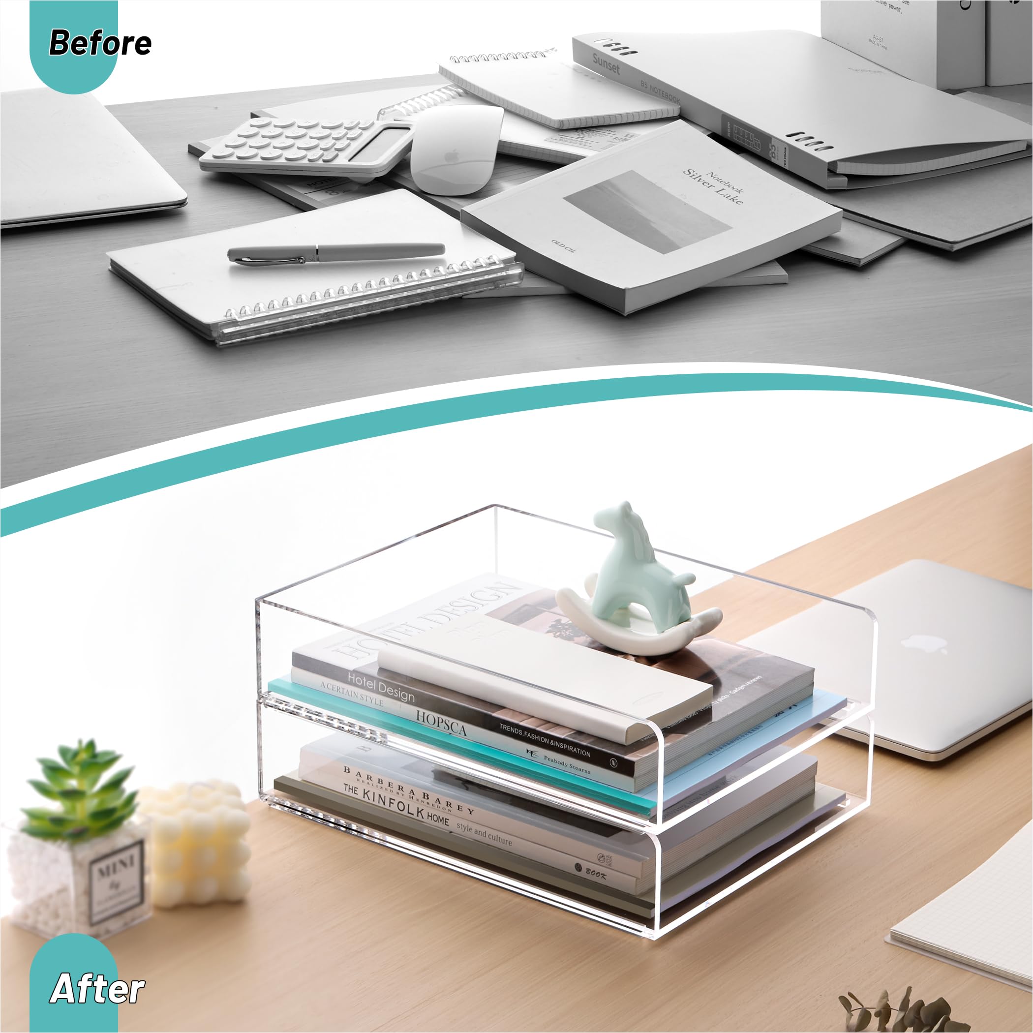 SANRUI Premium 2-stöckige Briefablage aus Acryl – 5 mm extra dick & stabil – stapelbarer A4-Papier-Organizer & Dokumentenhalter – kristallklarer Schreibtisch-Organizer für Zuhause & Büro (30,5 x 23,5