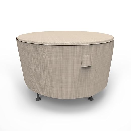 Budge P5A22PM1 English Garden Round Patio Table Cover Heavy Duty and Waterproof, Medium, Two-Tone Tan