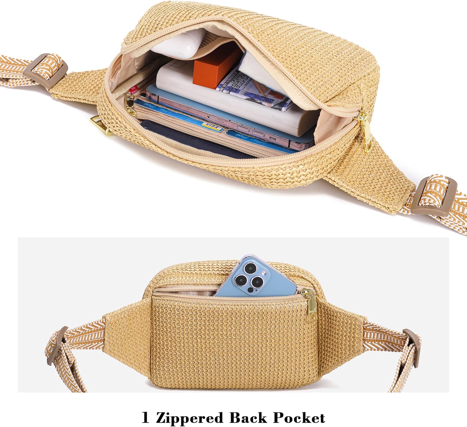Faux Straw Belt Bag Summer Purses Beach Crossbody Fanny Pack Waist Women Travel Vacation Essentials RFID - Image 7