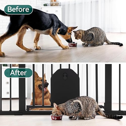 Miniatura 3 de Babelio Puerta de bebé extra ancha de 36 a 56 pulgadas con puerta para gatos, puerta para mascotas interior con puerta extra ancha, puerta de metal