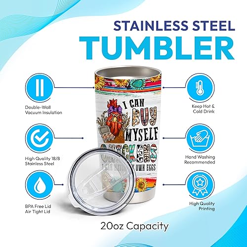 Miniatura 4 de Hyturtle Regalos personalizados para los amantes de los pollos  Vaso de acero inoxidable de 20 onzas con tapa I Can Buy Myself Chickens, idea de