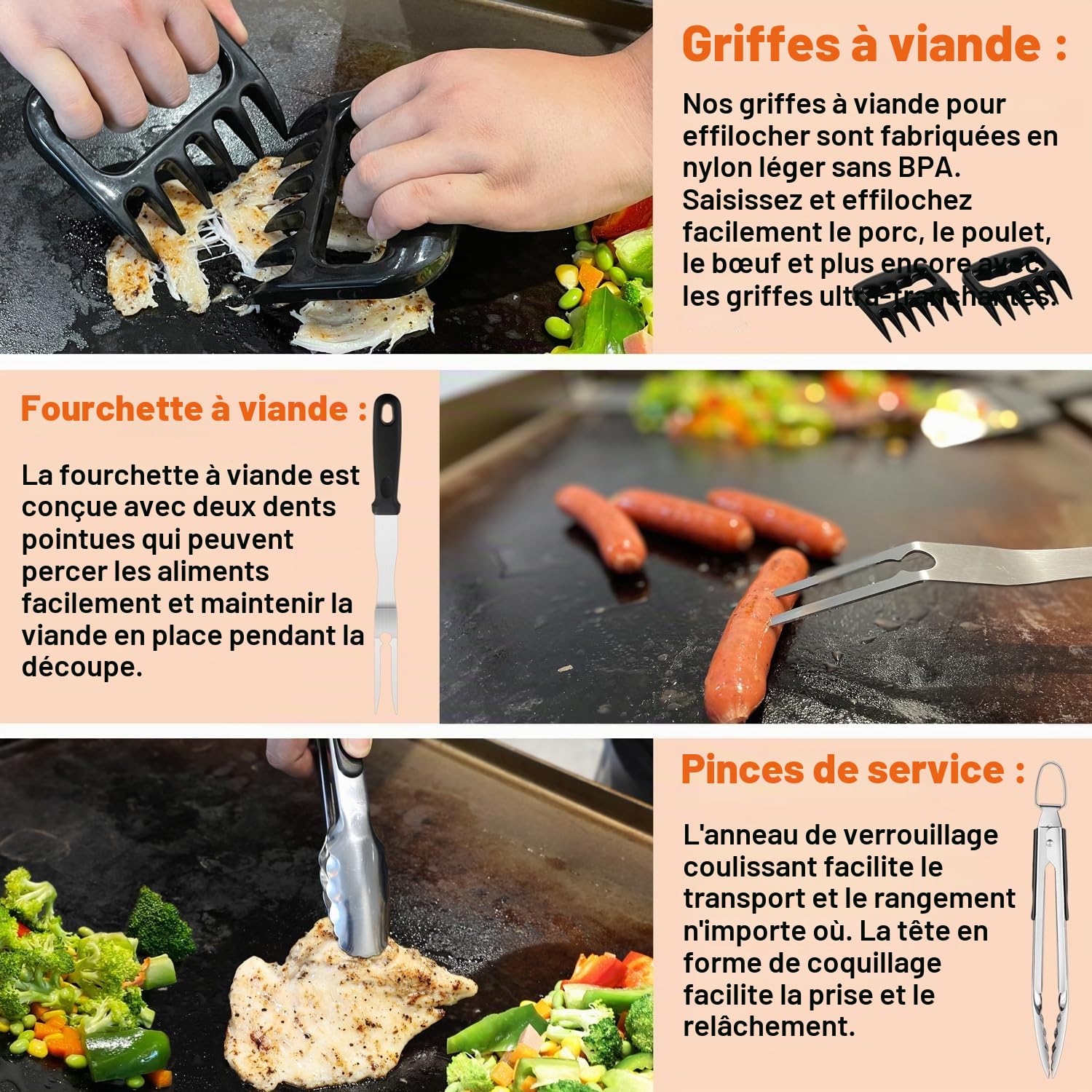 Kit d'accessoires de Barbecue Professionnels 38 Pièces Acier Inoxydable avec Pince, Presse à Hamburger, Sac de Transport