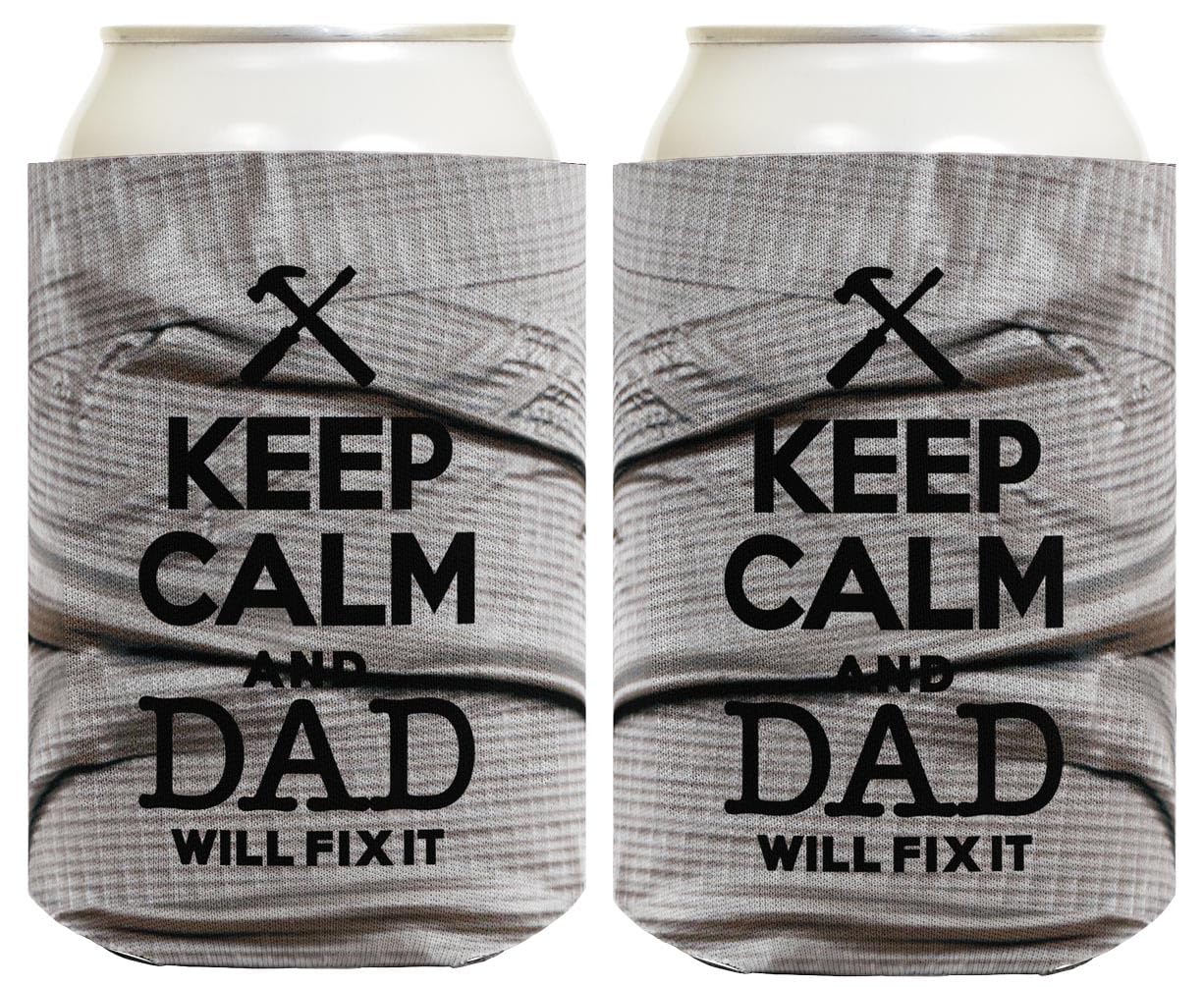 Funny Beer Coolie Keep Calm Dad Will Fix It Father's Day Gift for Dad or Grandpa 2 Pack Can Coolie Drink Coolers Coolies Duct Tape