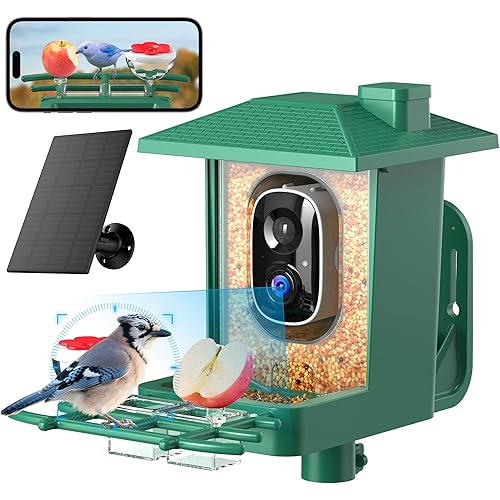 Bird Feeder with Camera Outdoor Solar: Smart Birdfeeder with AI Recognition - 2K HD Live Stream Video Camera for Outside Wild Birds Garden Decor - Bird Lover Gifts