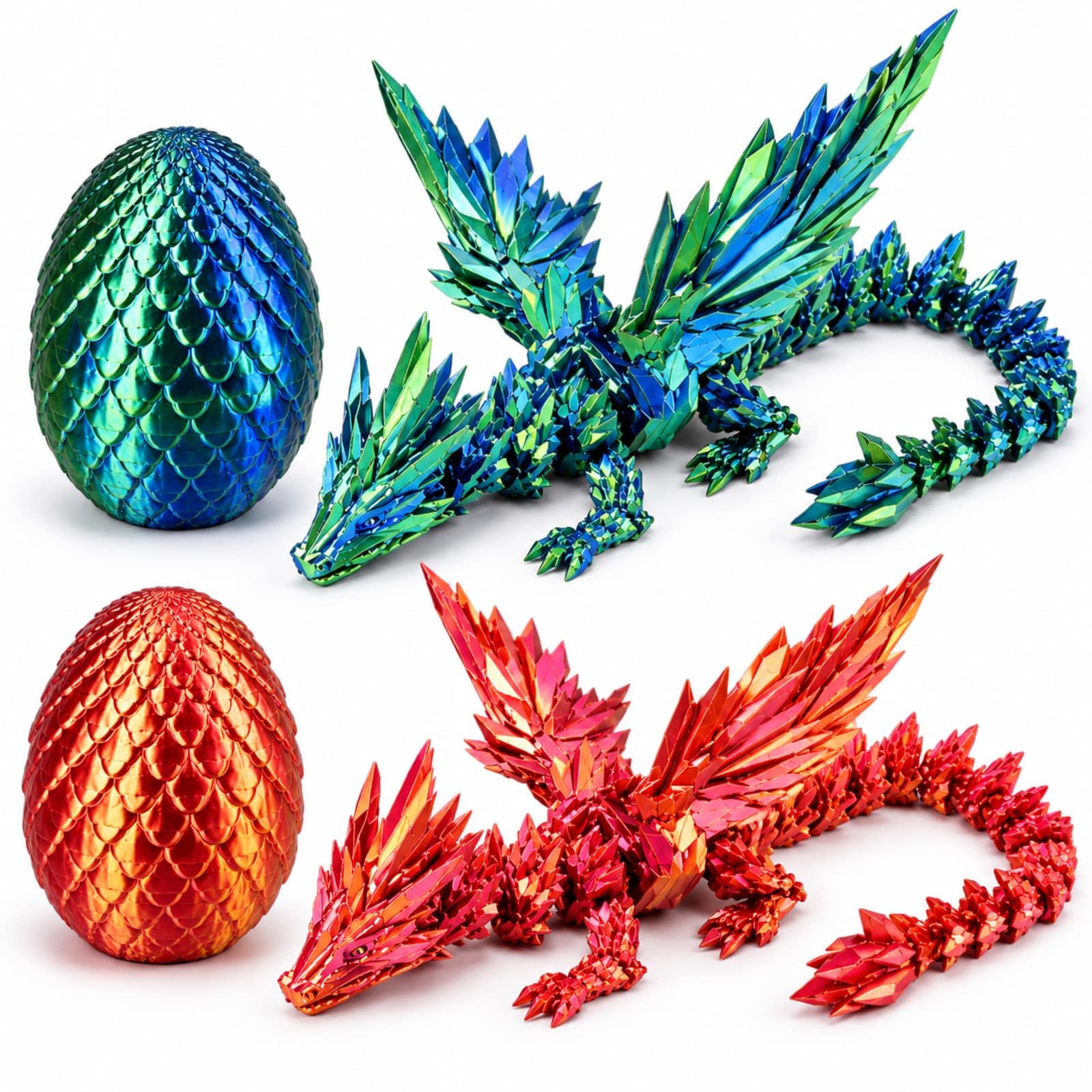 Buuraqq 2Pcs Dragon Egg Set, Green & Red Flexible Dragon