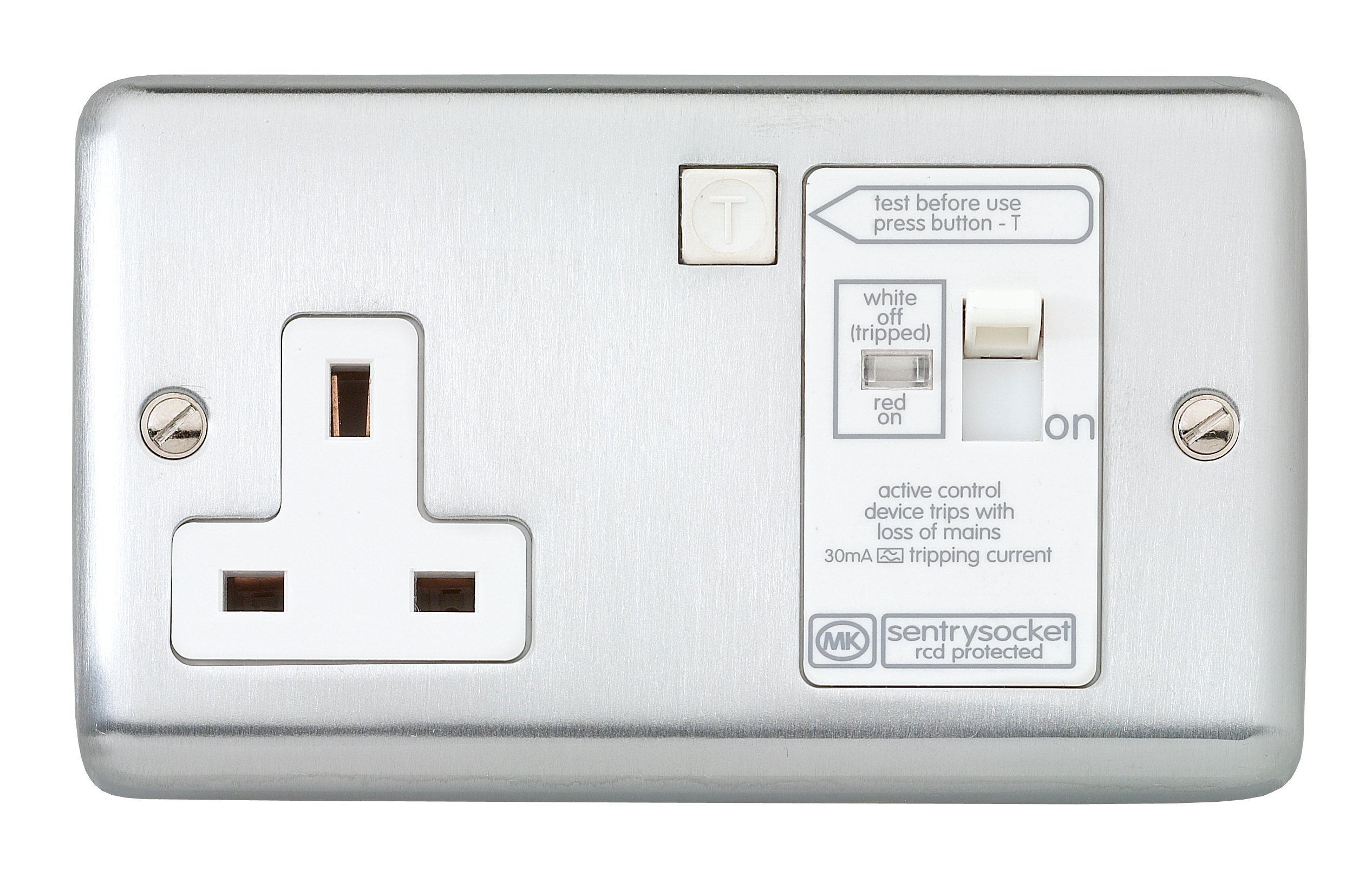MK Albany Plus K6301BSS 30MA 13A Single RCD Socket Active
