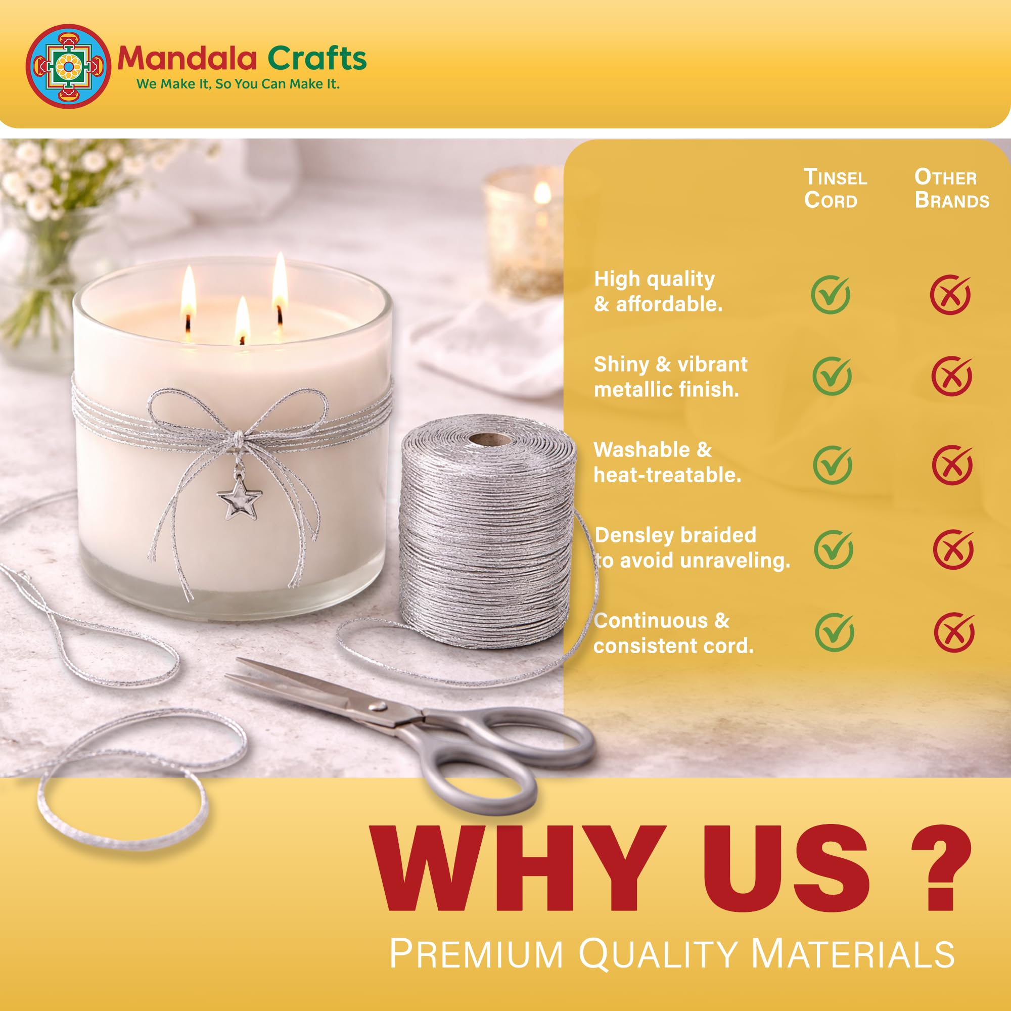 Amazon.com: Mandala Crafts 2mm Metallic Cord Tinsel Rope for Gift