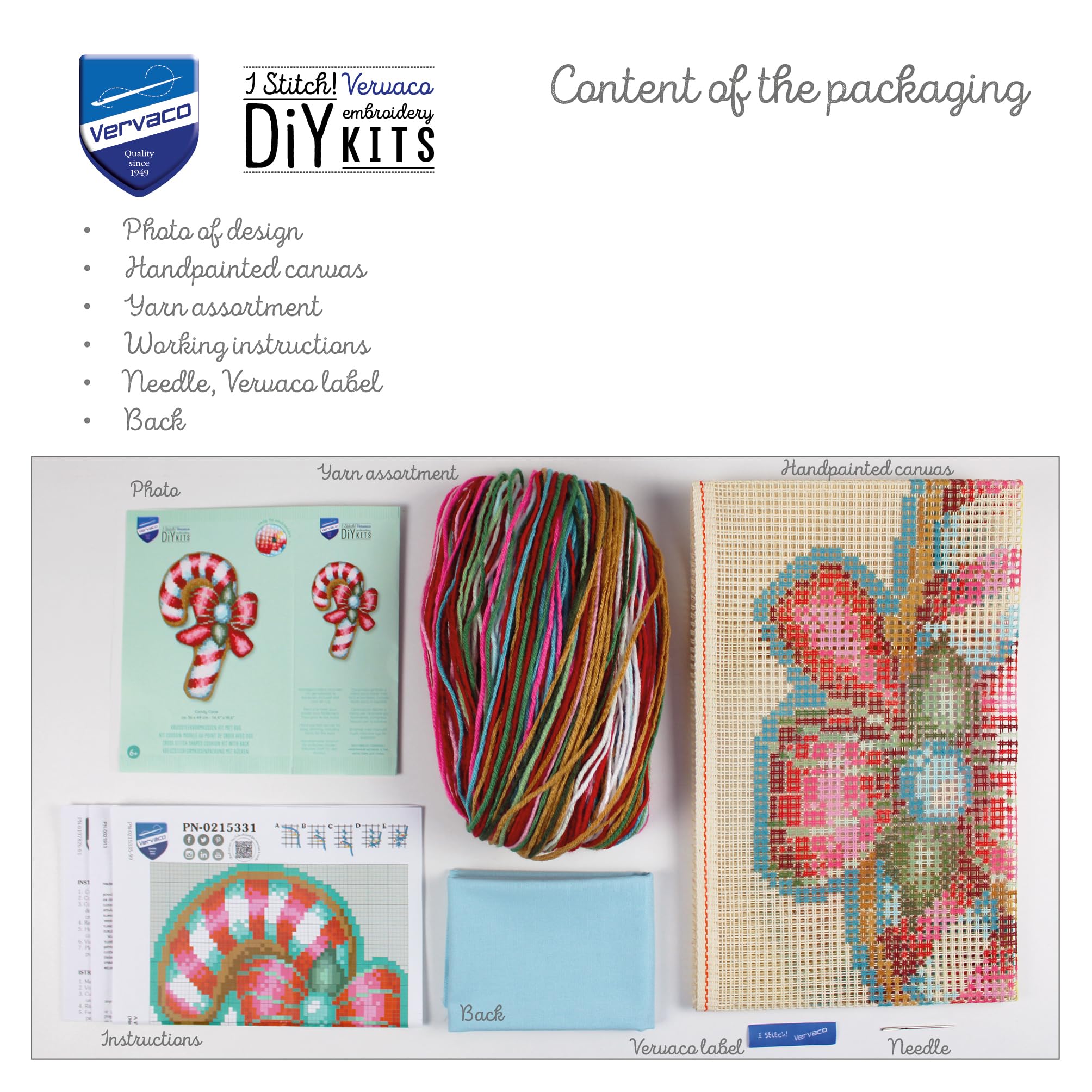 VERVACOZestaw do Haftu Krzyżykowego Poduszka z TyłemCUKIERKI Kanwa z Nadrukiem 36 x 49 cm Gruba Włóczka Akrylowa Zrób to Sam Dekoracja Domu DIY Cross Stitch Kit