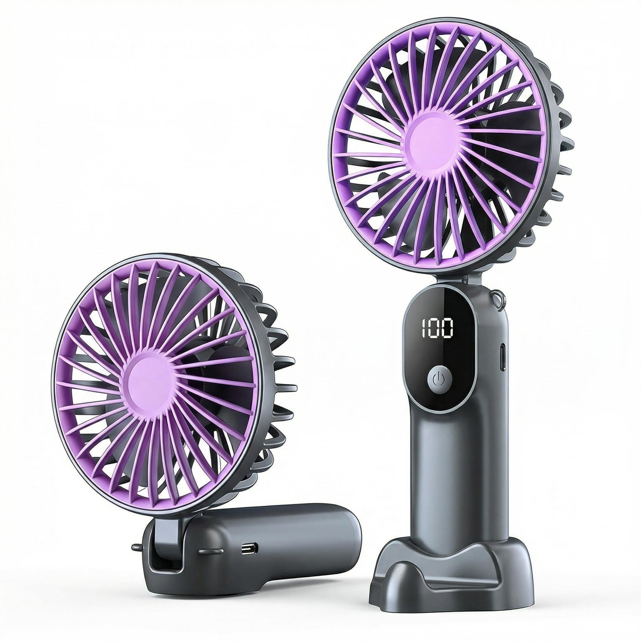 QIANSSE Handheld Portable Fan, 6-Speed USB Rechargeable with LED Display Mini Desktop Fan for Office Shopping Camping Travel Small Adjustable Quiet Cooling Fan