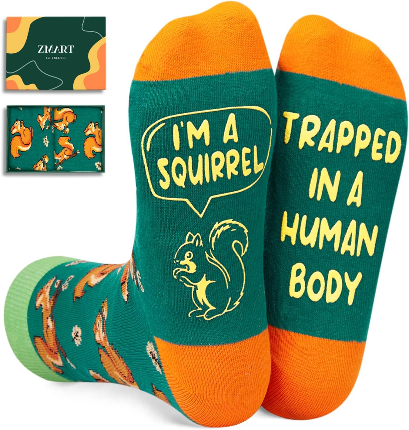 Zmart Funny Socks for Men Women - Squirrel Shark Gifts, Panda Sloth Socks for Teens