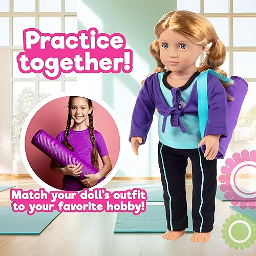 Miniatura 6 de Traje de yoga de 5 piezas, ropa y accesorios de muñeca de 18 pulgadas compatibles con muñeca American Girl, juego de fitness de pilates incluye