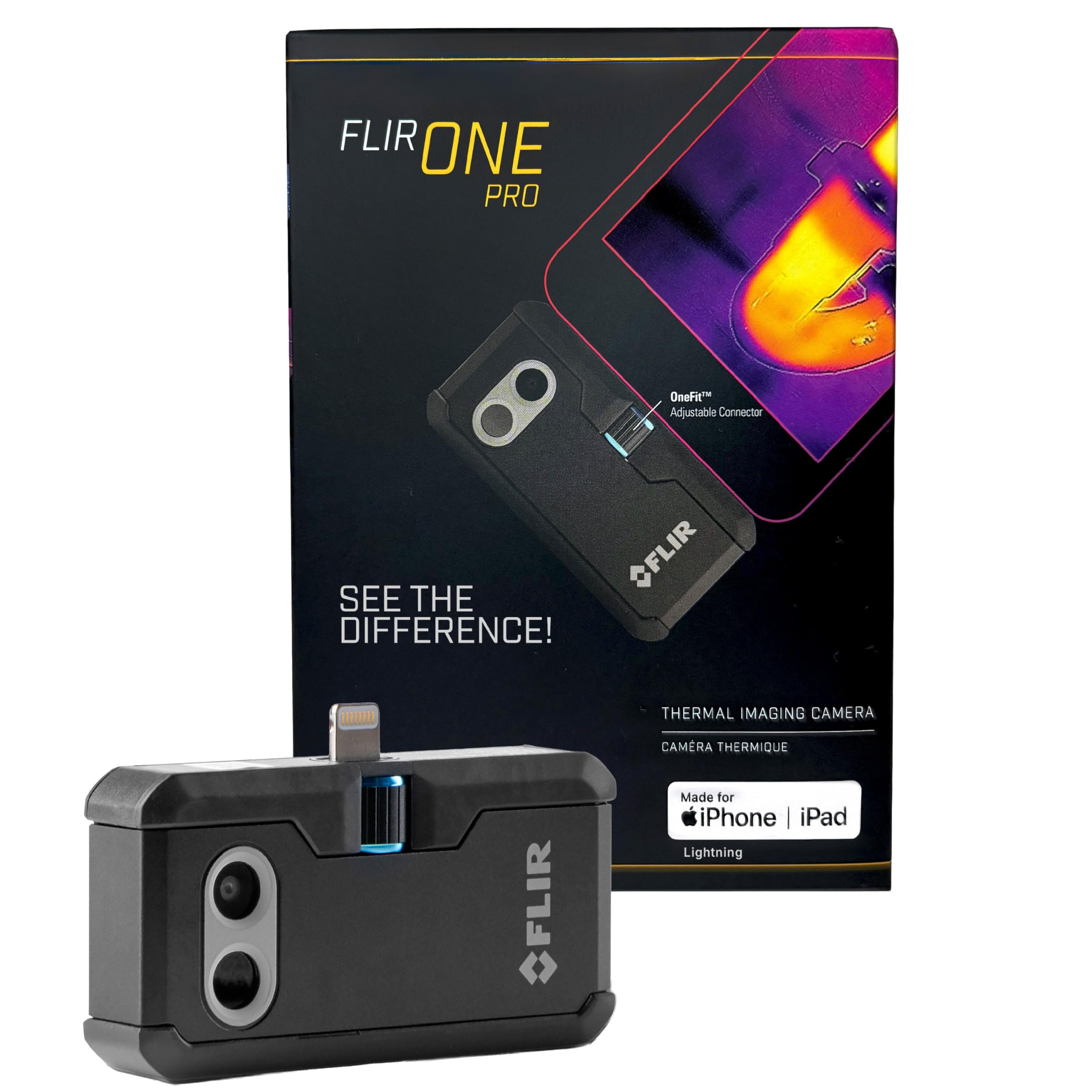 FLIR ONE Pro - Cámara termográfica para smartphones iOS (iPhone 14 y anteriores con puerto Lightning), súper resolución de 320 x 240 (IR nativo de 160 x 120)